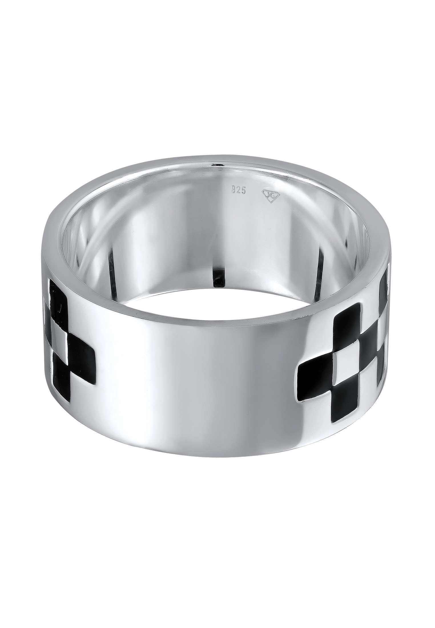 Kuzzoi Silberring »Ring Schachbrett Emaille 925 Sterling Silver«