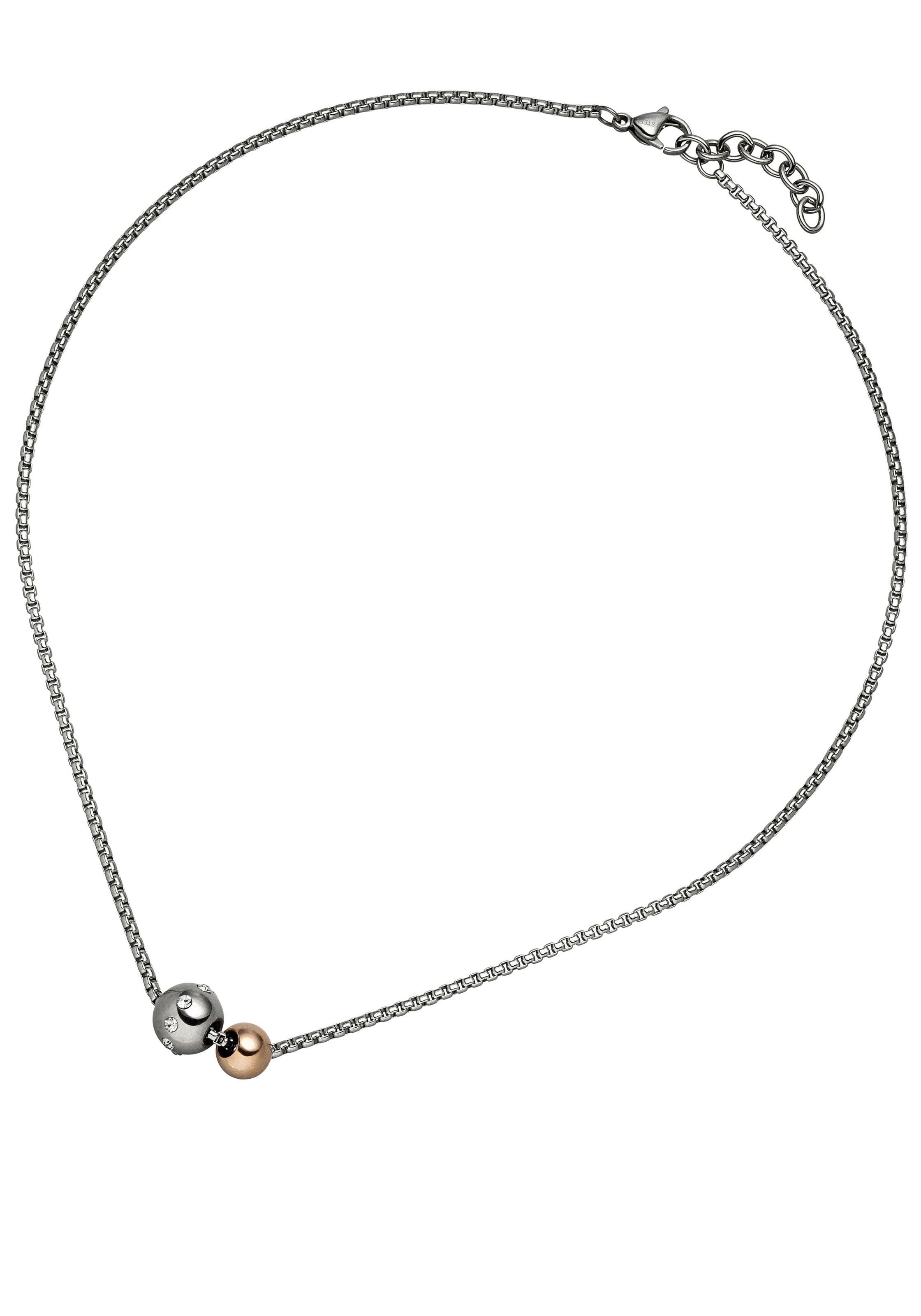 JOBO Kette mit Anhänger »Zwei Kugeln«, Edelstahl bicolor mit Zirkonia 45 cm