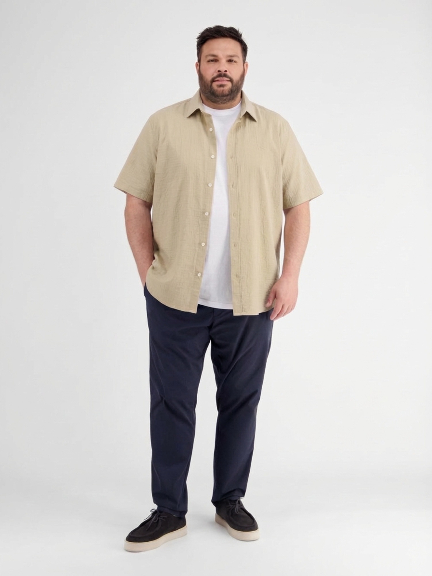 LERROS Kurzarmhemd »Kurzarmhemd mit Knitterlook, grosse Größen«