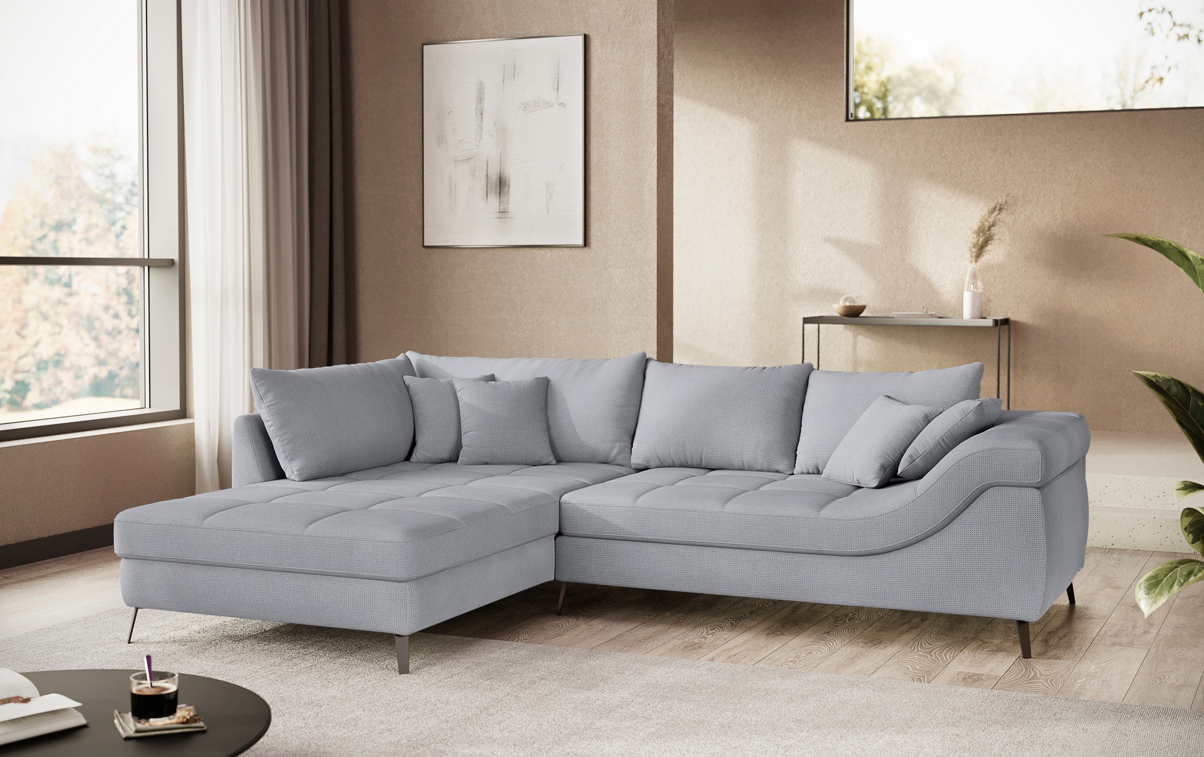 Mr. Couch Ecksofa »Portofino L-Form«, 4 Bezugsqualitäten, 13,5 cm hohe Metall-Profilfüße in matt-schwarz