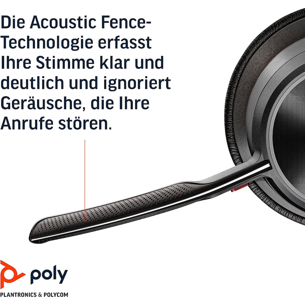 Poly Wireless-Headset »Voyager Focus 2 UC«, A2DP Bluetooth (Advanced Audio Distribution Profile)-AVRCP Bluetooth (Audio Video Remote Control Profile)-HFP-HSP, Active Noise Cancelling (ANC)-integrierte Steuerung für Anrufe und Musik