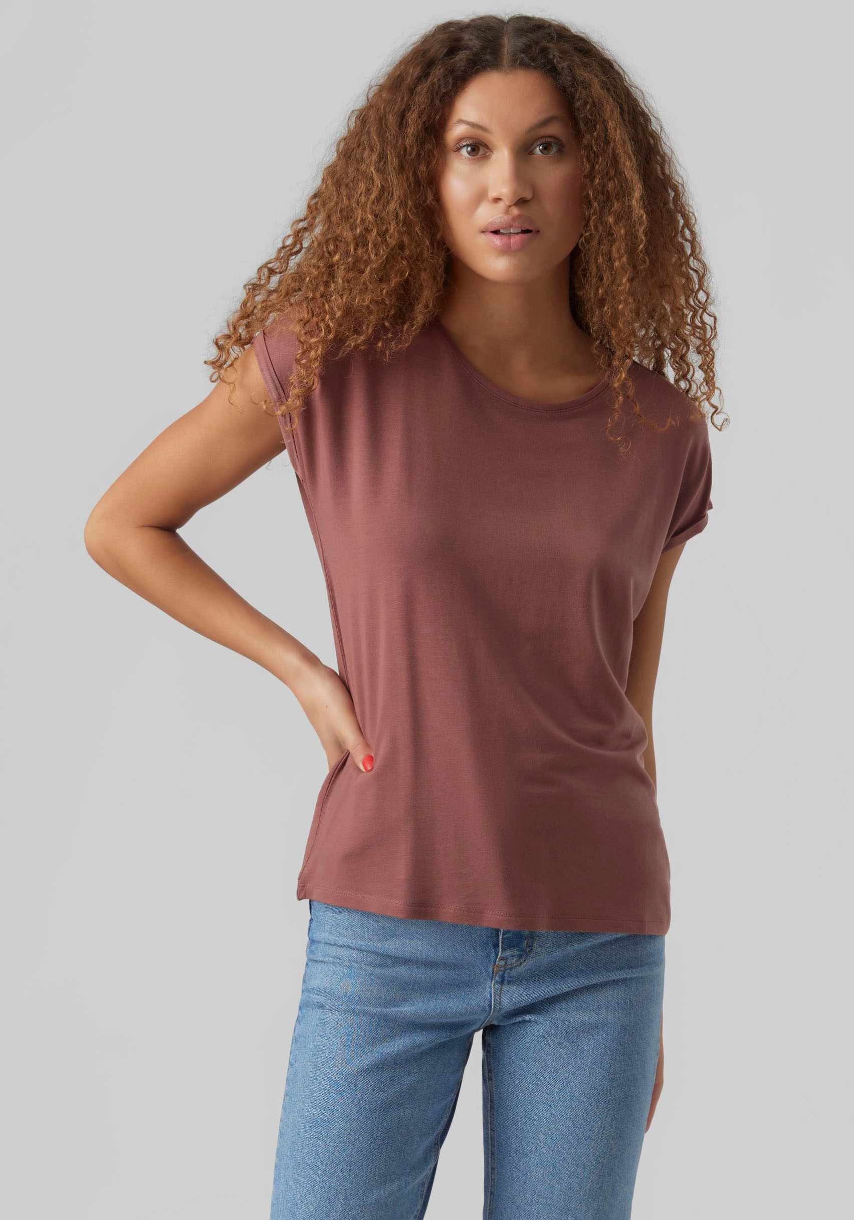 Vero Moda Rundhalsshirt "VMAVA PLAIN SS TOP GAJRS NOOS"