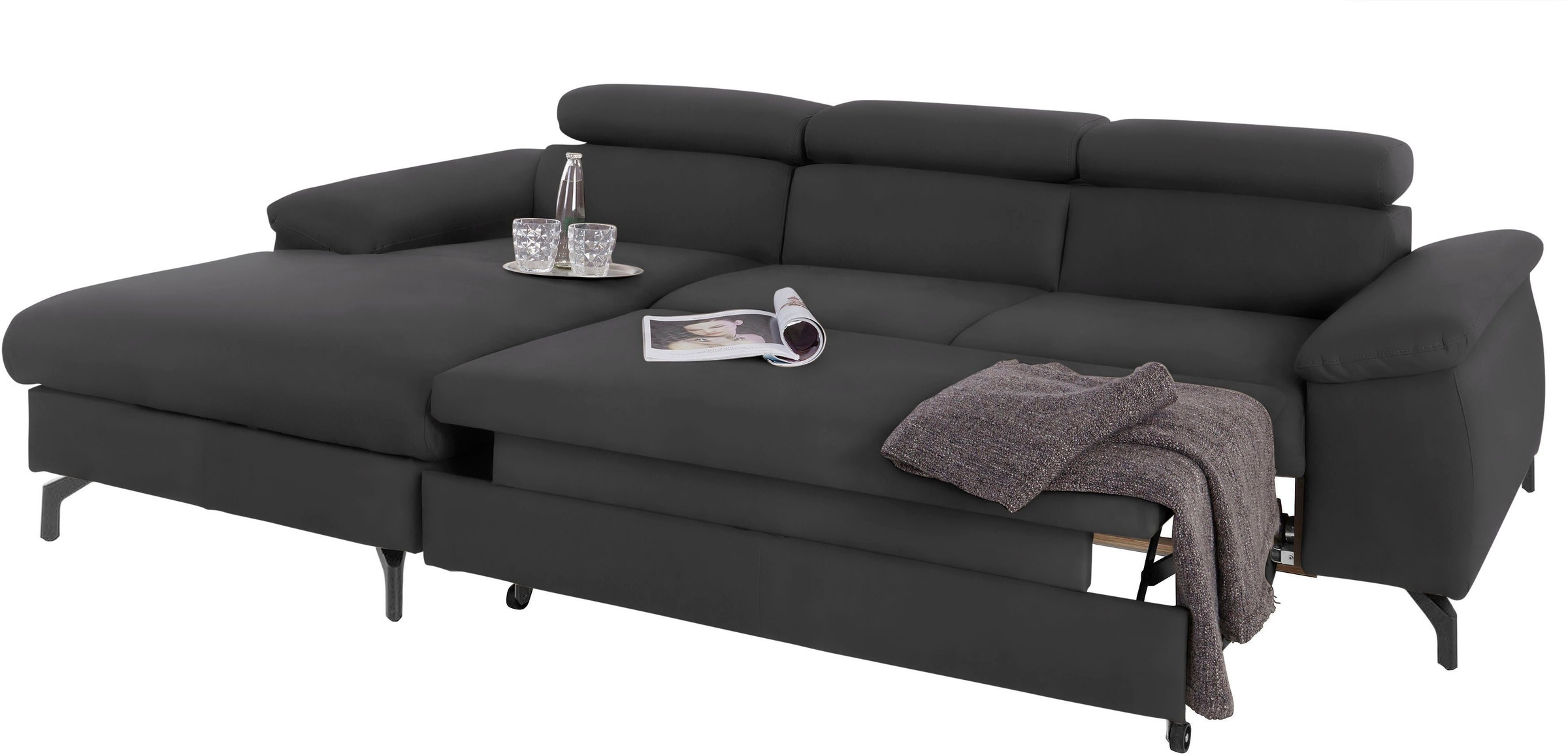 COTTA Polstergarnitur »Komaris«, (Set), Set: bestehend aus Ecksofa und Hocker, frei im Raum stellbar