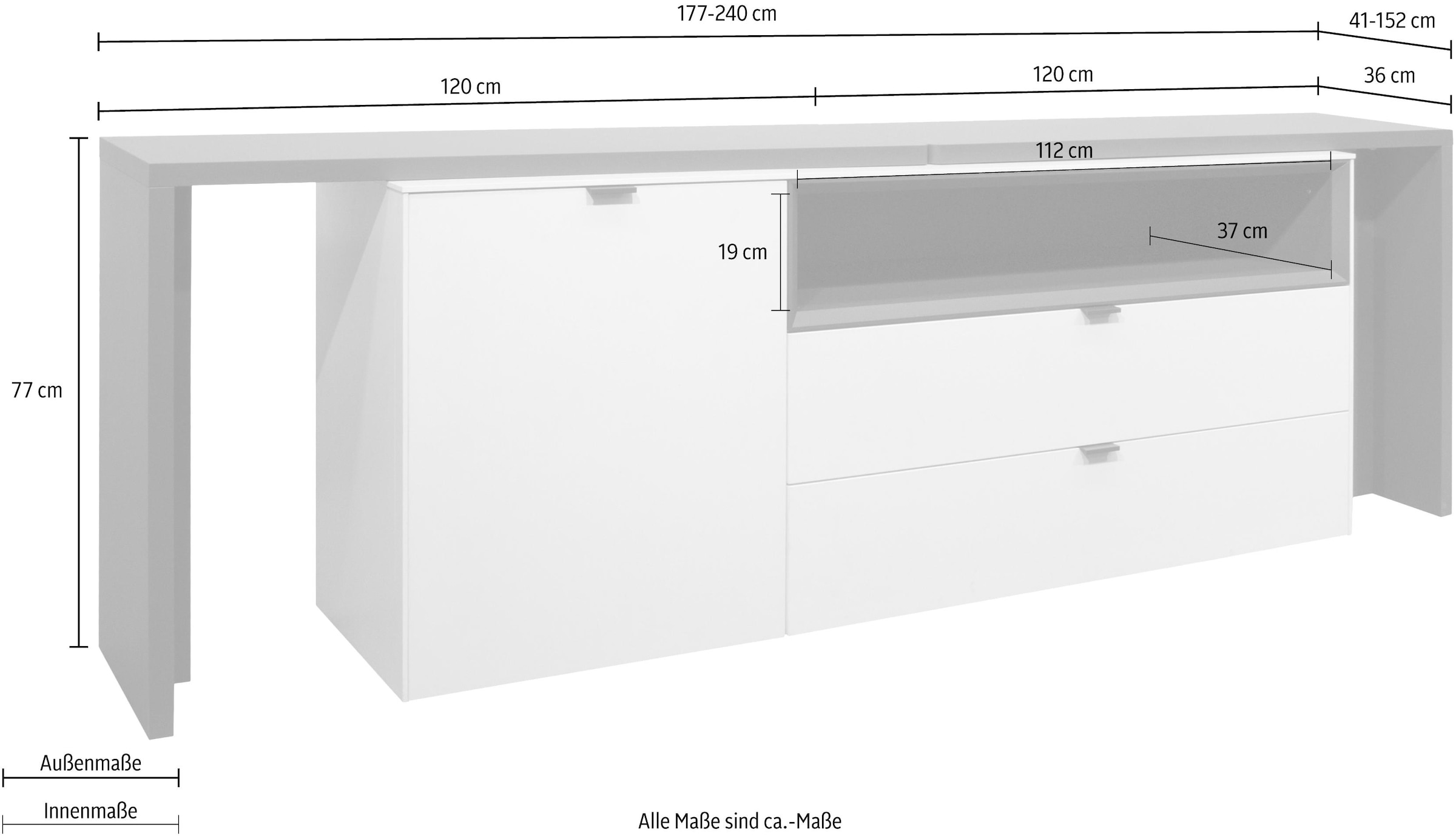 Mäusbacher Sideboard »Micelli«, mit Tischfunktion, Breite 177-240 cm