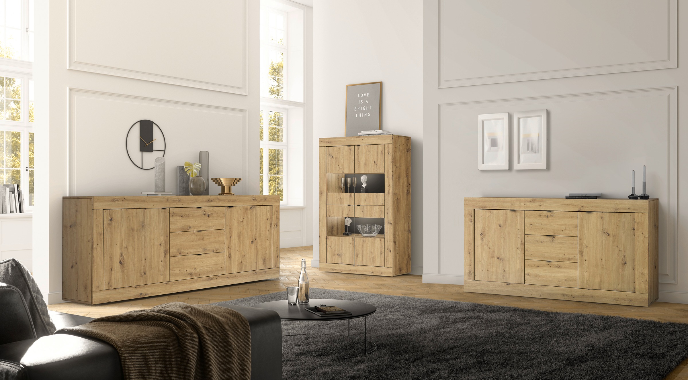 Thumbnail - INOSIGN Sideboard "Basic Breite 210 cm, Kommode 2 Türen, 3 Schubkästen, Anrichte," Metallgriff, moderne Rahmenoptik, vie...