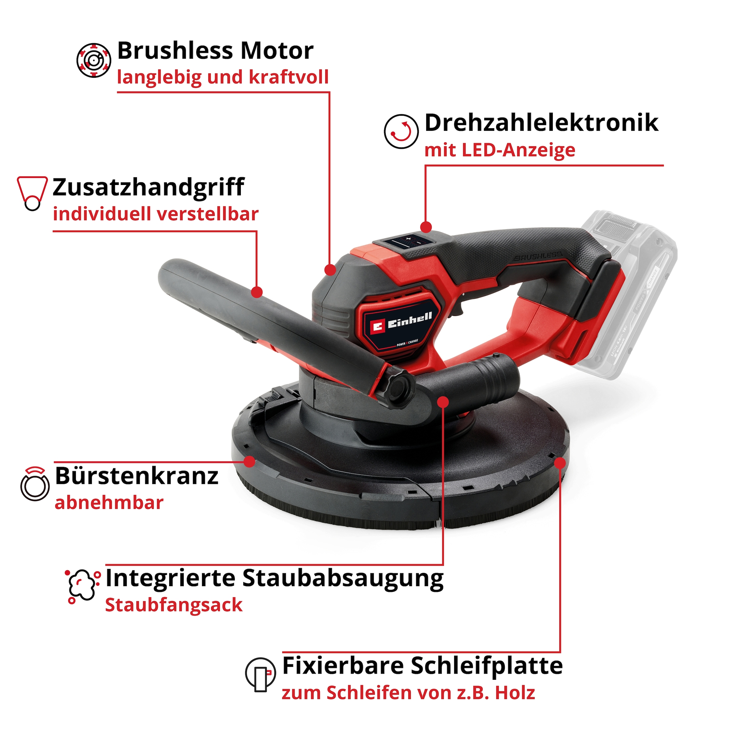 Einhell Akku-Trockenbauschleifer »Professional TP-DWS 18/225 Li BL Solo«, (Packung, 10 tlg.), ohne Akku