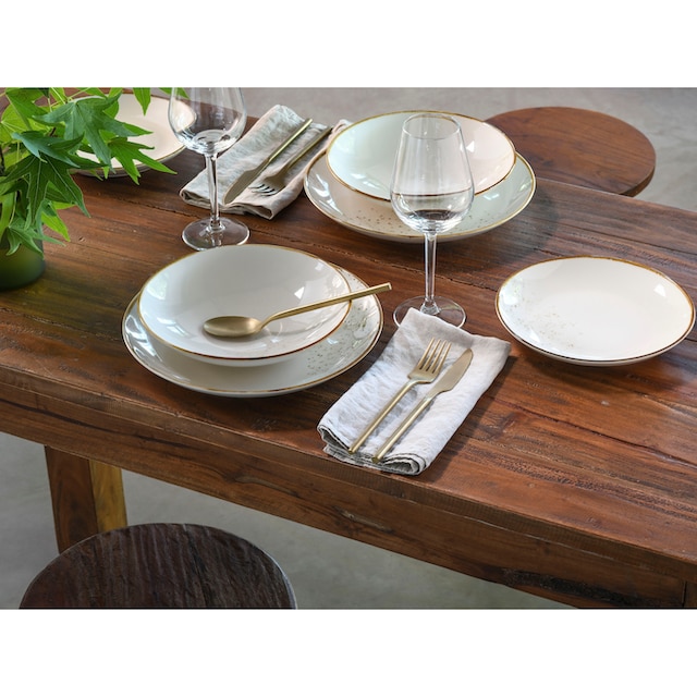 CreaTable Teller-Set »Nature Collection Natural Living«, (Set, 12 tlg.),  Reaktivglasur mit Sprenkeln, jedes Stück ein Unikat | BAUR