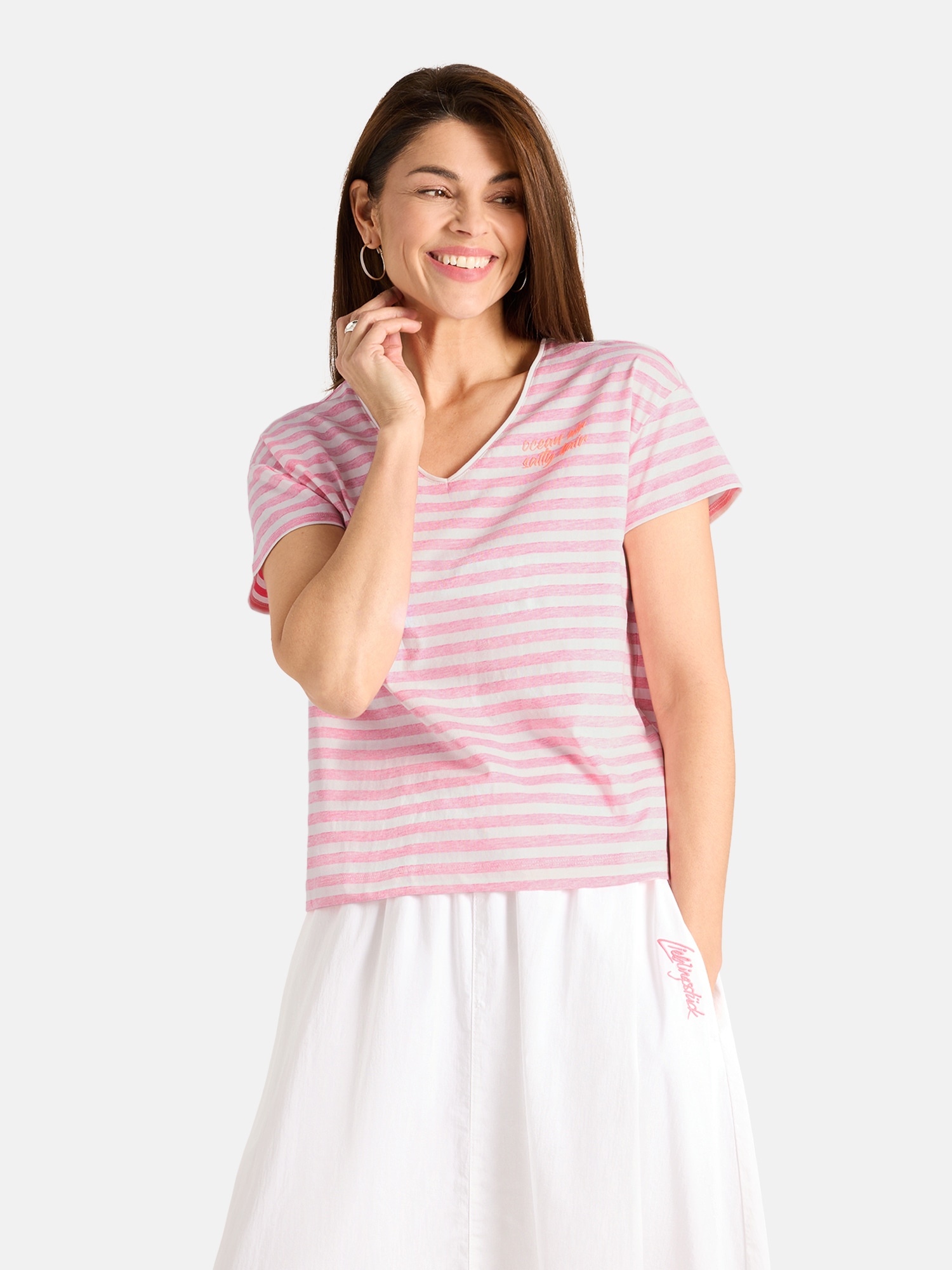 Lieblingsstück T-Shirt "DollyL" mit Rückenprint, V-Ausschnitt, gestreift günstig online kaufen