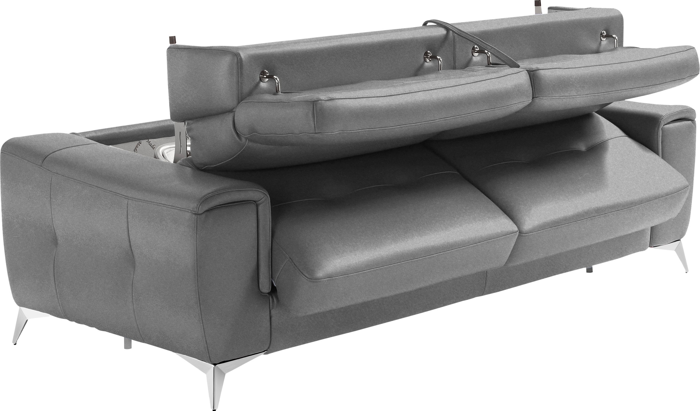 Egoitaliano Schlafsofa »Francine Designsofa, Loungesofa mit Dauerschlaffunktion, Breite 233 cm«, Bettfunktion, Luxus-Microfaser Lederoptik, steingrau, Fußfarbe chrom