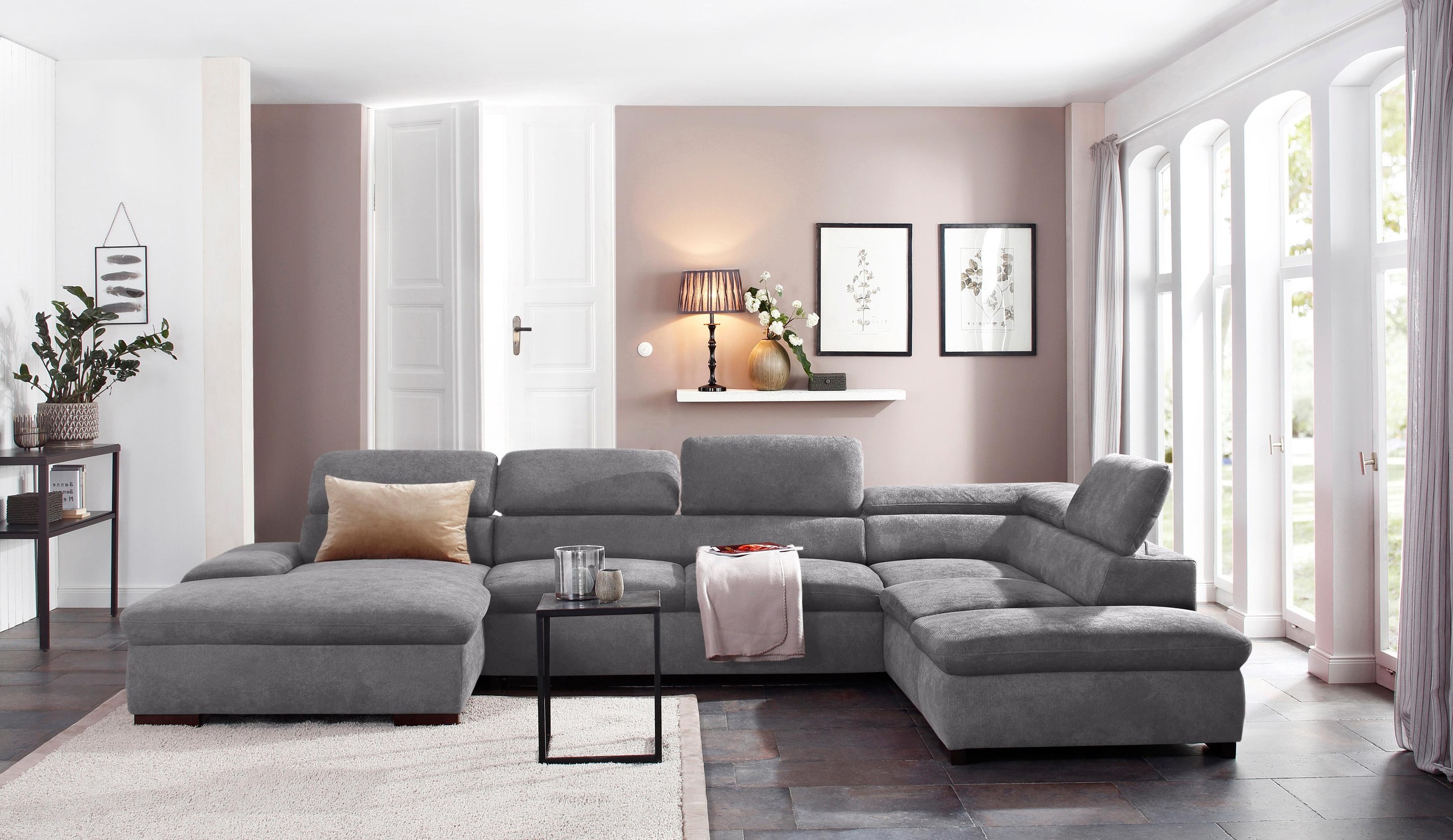 OTTO home Wohnlandschaft "Alberto U-Form, B: 350 cm, mit Kopfteilverstellung, XXL-Sofa" optional mit Schlaffunktion, Couch mit Lederoption