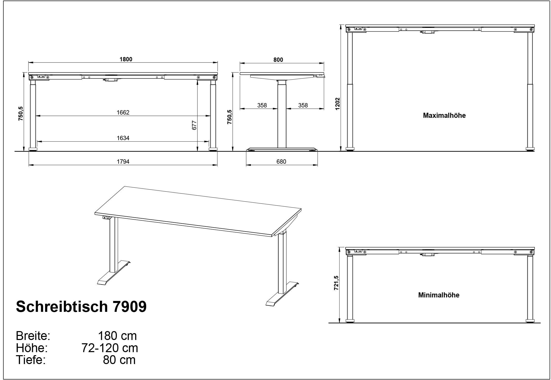 GERMANIA Schreibtisch »Mailand, elektrisch höhenverstellbar«, in Breitenvariante 120-180 cm, Made in Germany