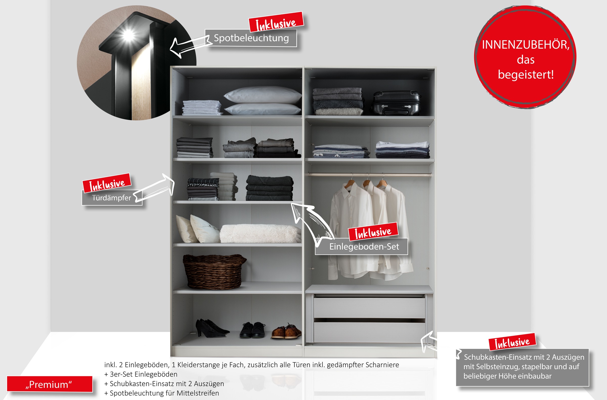 Thumbnail - WIEMANN Drehtürenschrank "Lagos" in 4 Breiten und mit 3 verschiedenen Ausstattungspaketen erhältlich, inkl. Türendämpfun...