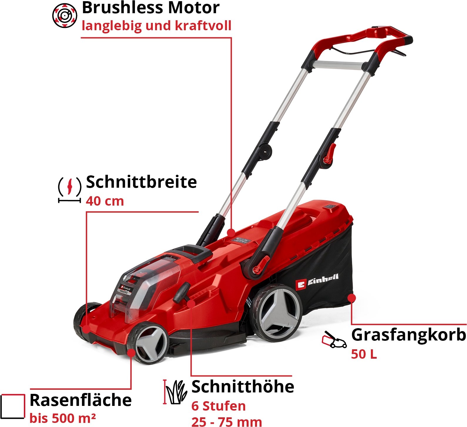 Einhell Akkurasenmäher »Einhell Power X-Change RASARRO 36/40«, mit 2x Akku 18V/4,0Ah und 2x Ladegerät