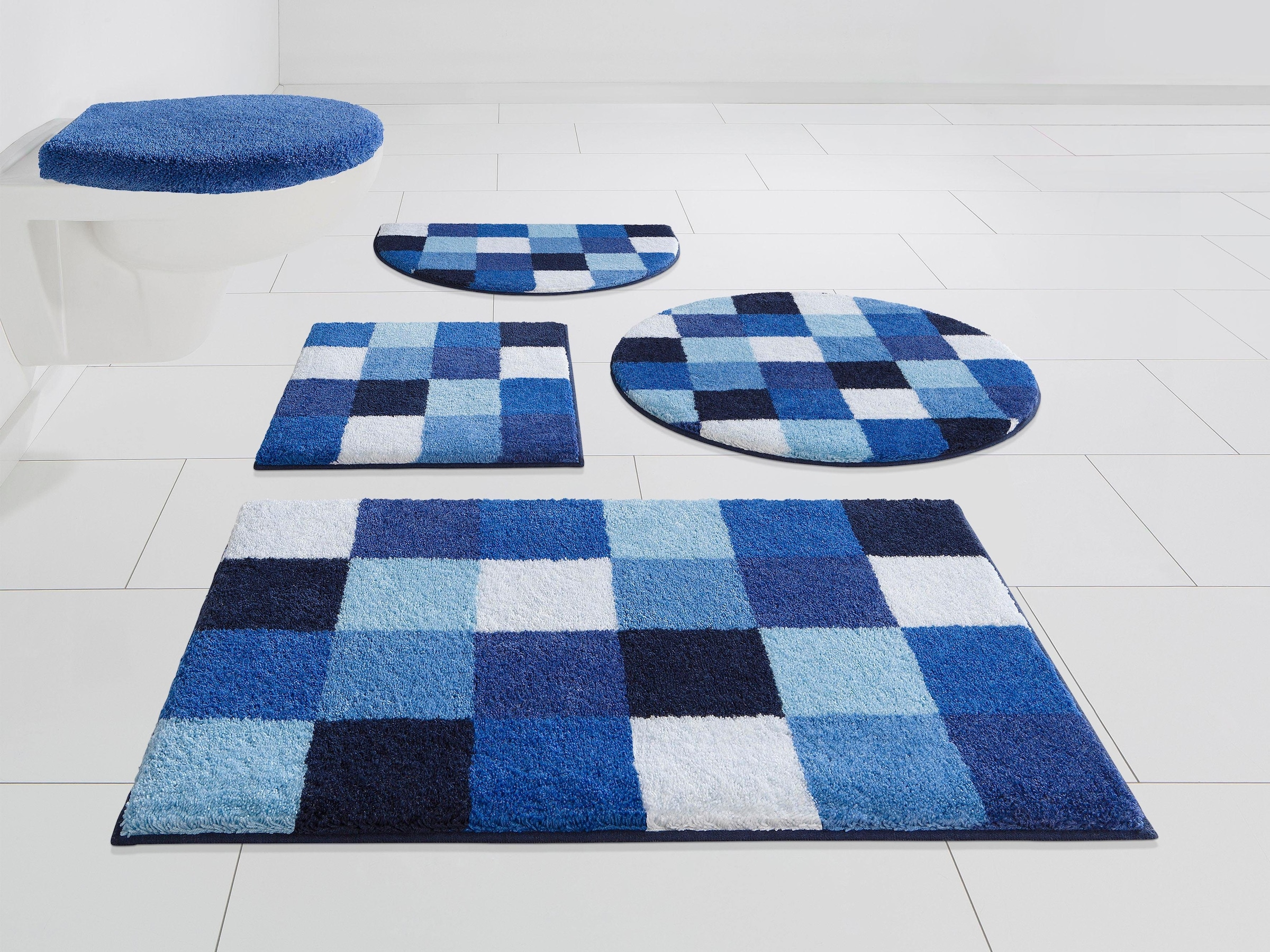 Grund Badematte "Mosaik, Badvorleger, Badezimmer Teppich, sehr weich" Höhe 20 mm rutschhemmend beschichtet fußbodenheizungsgeeignet angenehm weich, auch als 3 teiliges Set erhältlich, Made in Europe