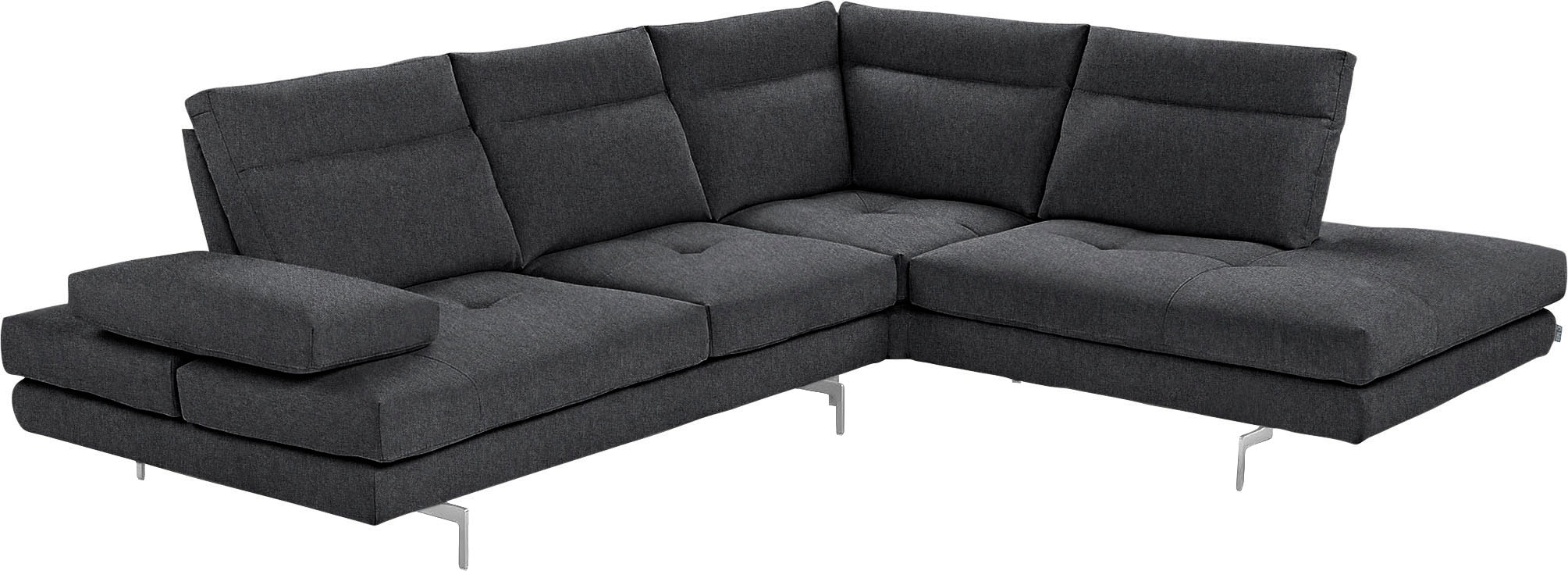 CALIA ITALIA Ecksofa "Toby Wing, B/T: 288/232 cm, Multifunktionssofa, Designsofa, L-Form" Sitztiefenverstellung und Armteilfunktion, Füße chrom glänzend