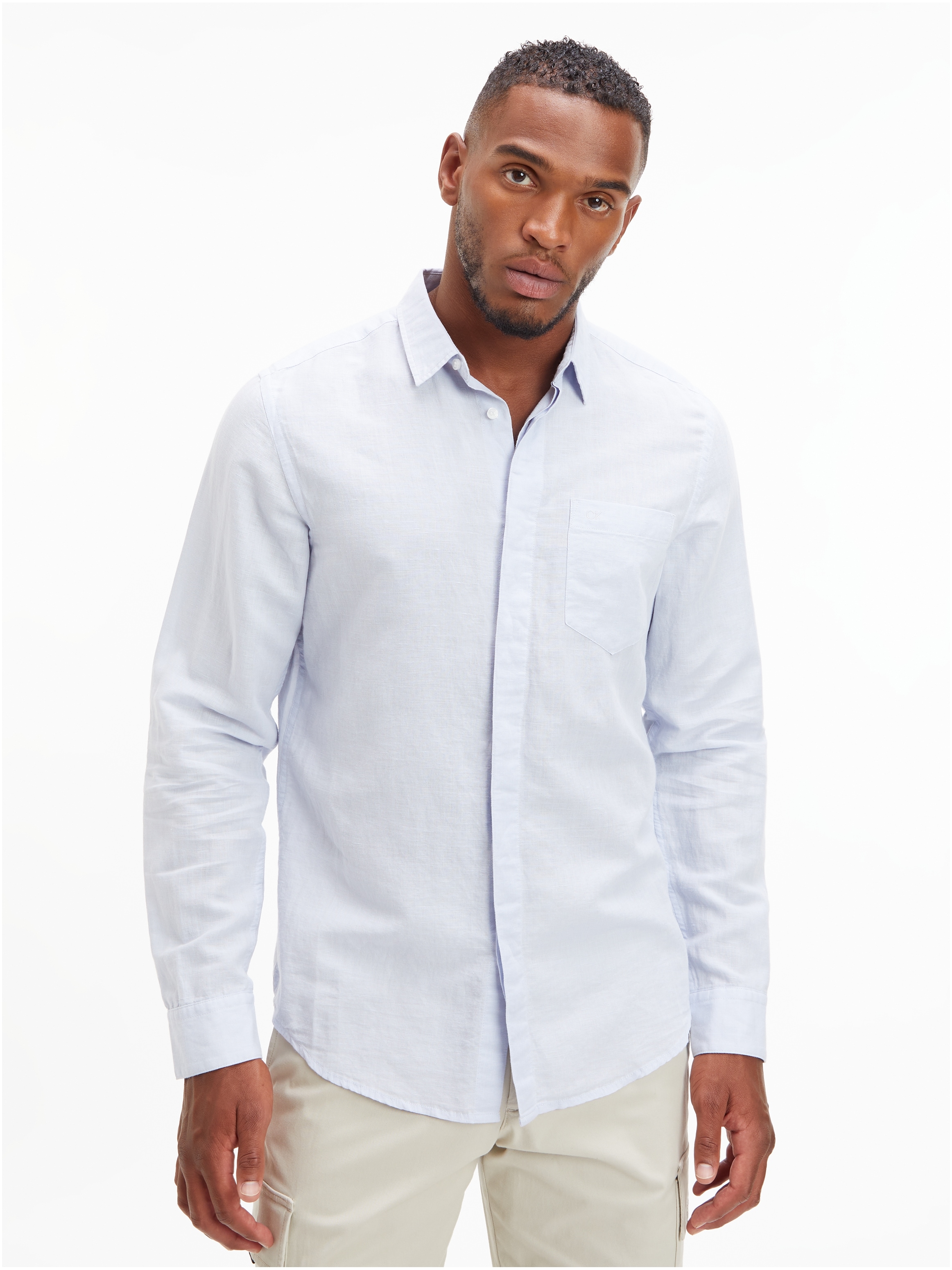 Calvin Klein Langarmhemd »COTTON LINEN CHEST POCKET«