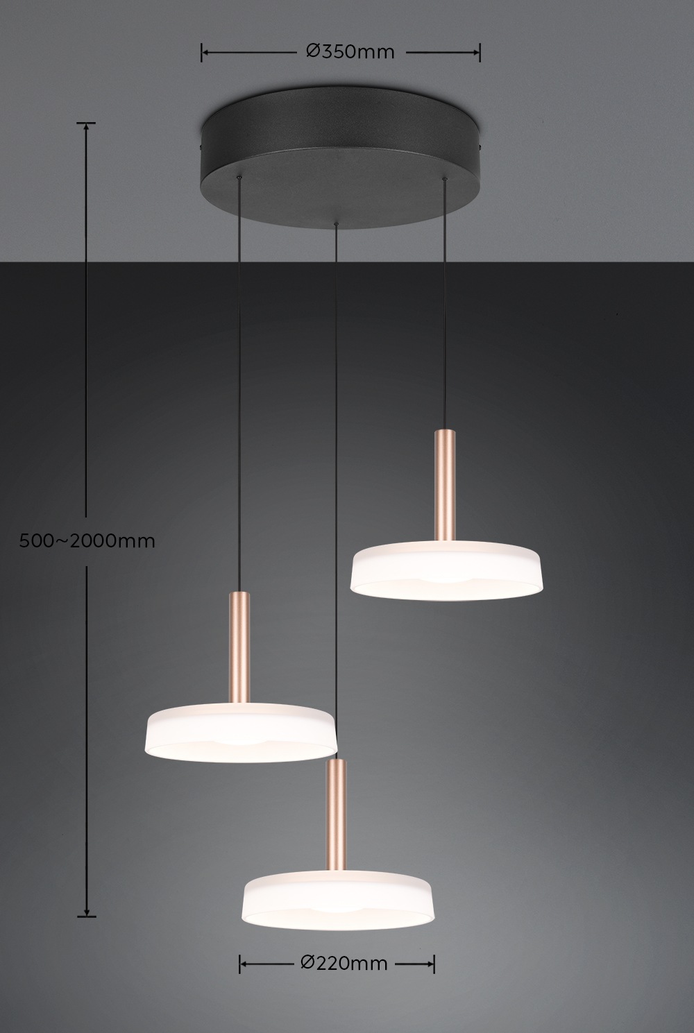 TRIO Leuchten LED Pendelleuchte »CELESTE dimmbare LED Hängelampe aus Metall und Glas, 7,5W, 750 Lumen«, 3 flammig, Leuchtmittel LED-Board | LED fest integriert, 3-flammig einfach höhenverstellbar von 50-200 cm 3-Stufen Dimmfunktion