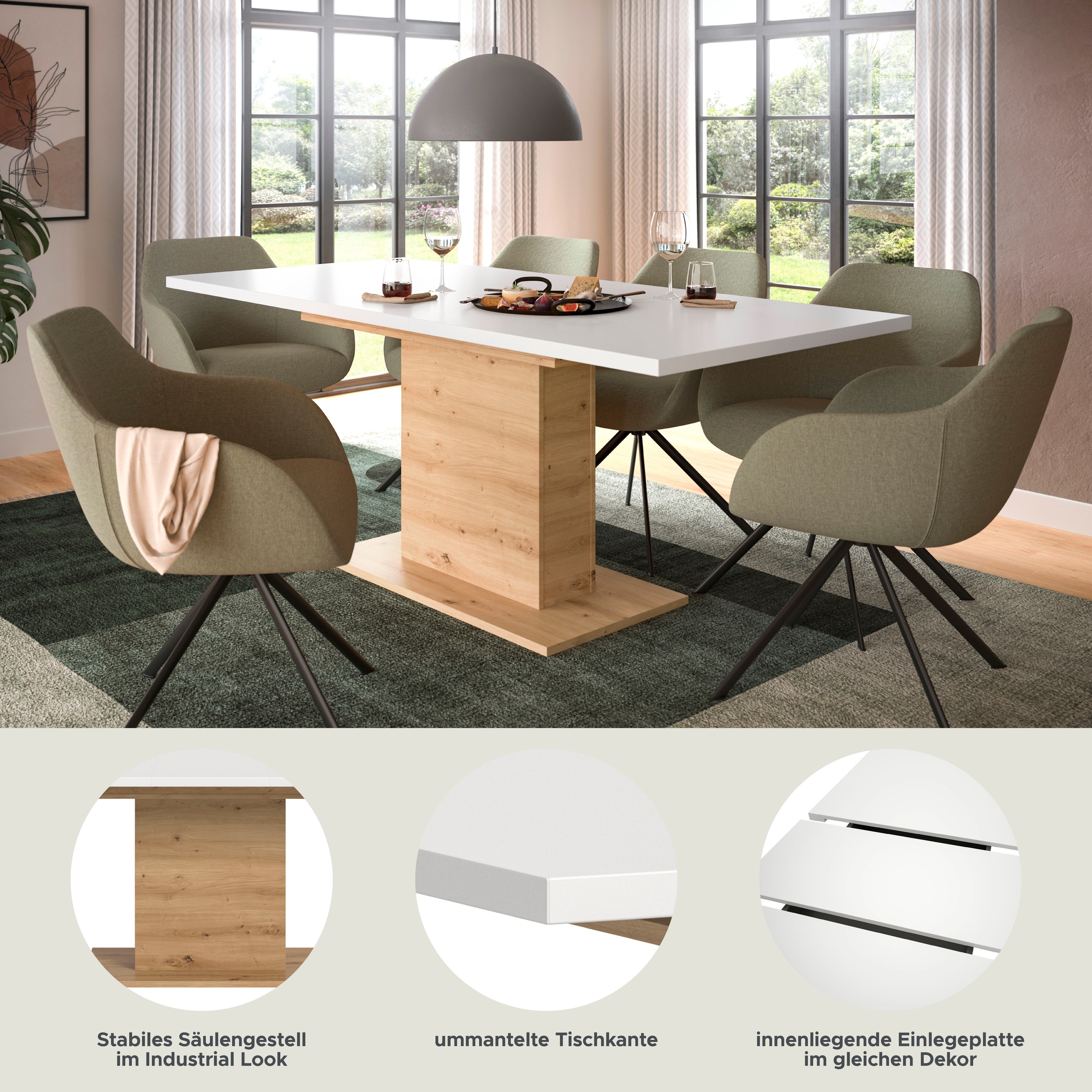 Thumbnail - Home affaire Esstisch "Motus, ausziehbar 150 -190 cm, inklusive 40 cm Einlegeplatte" Set, 1 Stk. tlg. Säulengestell mit ...