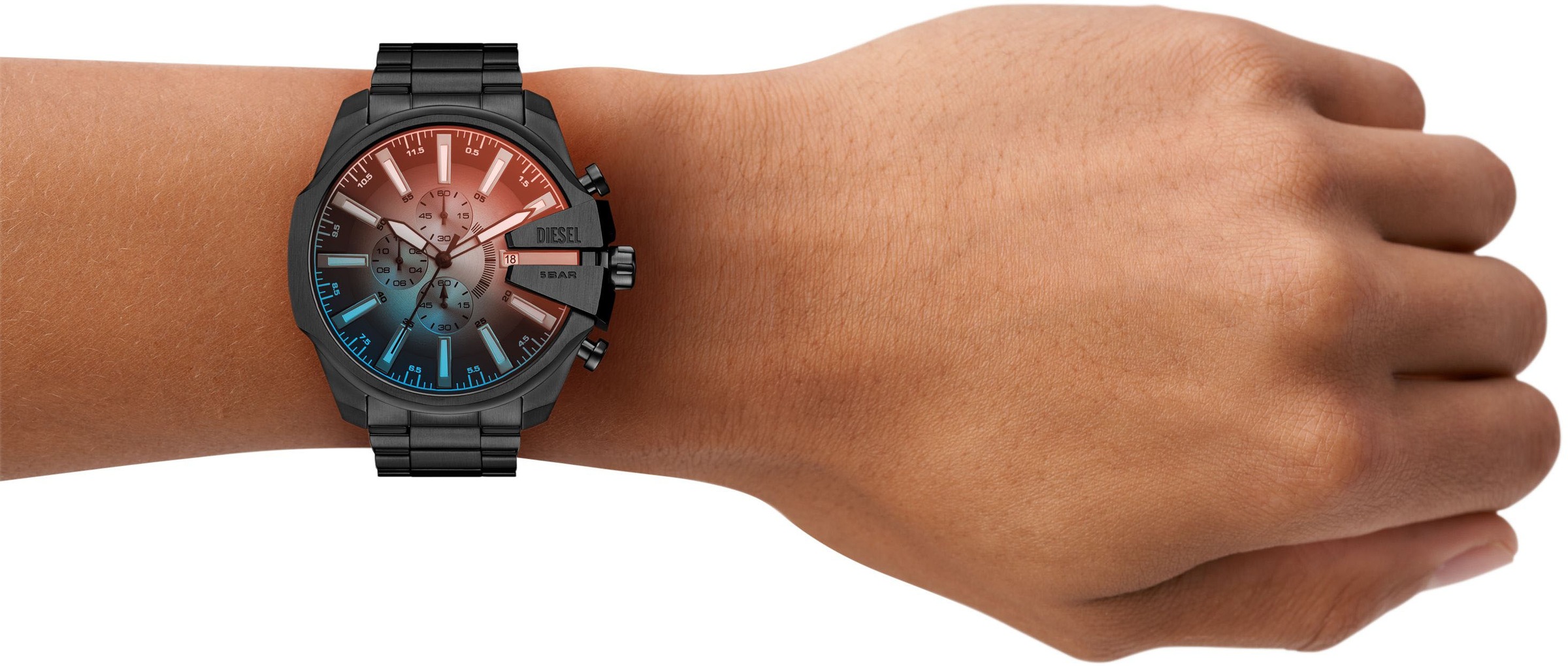 Diesel Chronograph »MEGA CHIEF SLIM«, Quarzuhr, Armbanduhr, Herrenuhr, Edelstahlarmband, analog, Tag