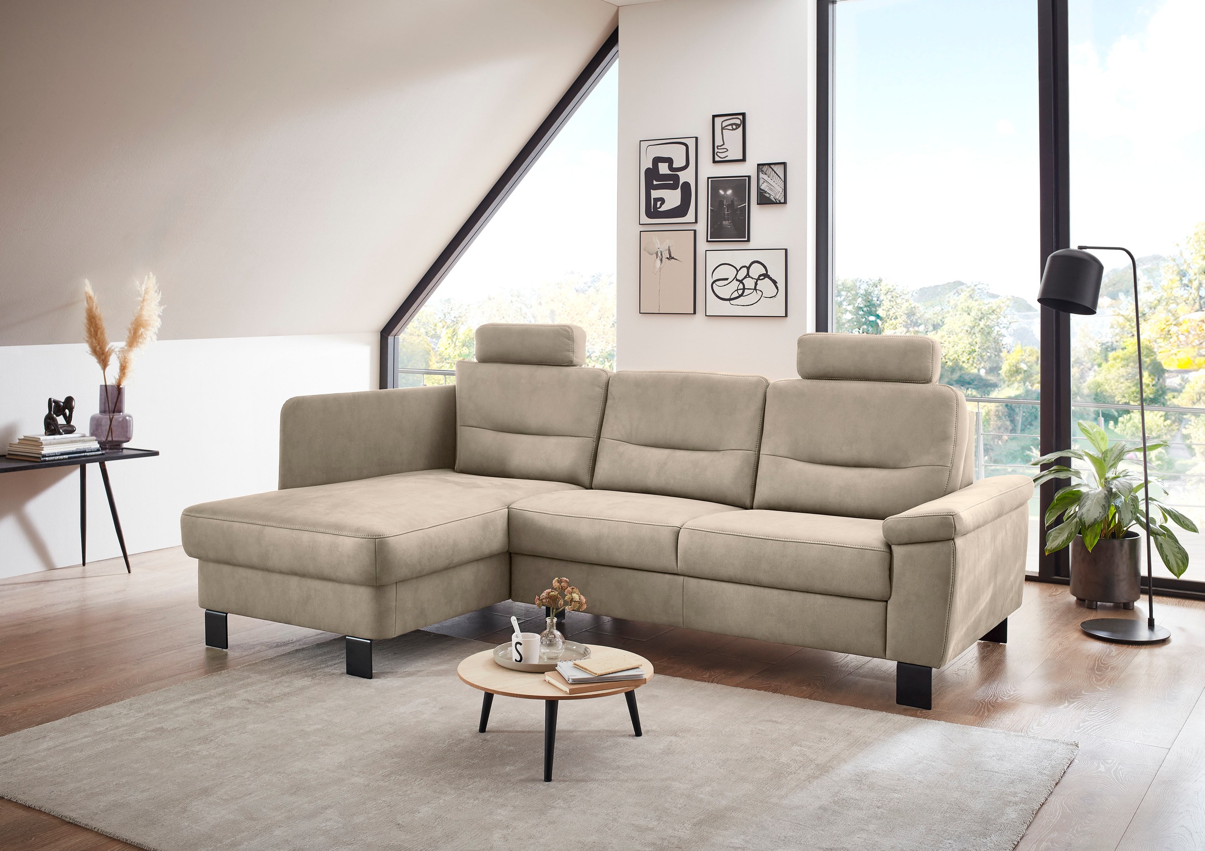 Ecksofa DIE PLANBAR "PP-PF23172 L-Form, Breite 244 cm", mandel, B:244cm H:88cm T:160cm, 100% Polyester, Sofas, Ecksofa, Eckgarnitur mit besonders kleinem Stellmaß ca. 160 x 244 cm