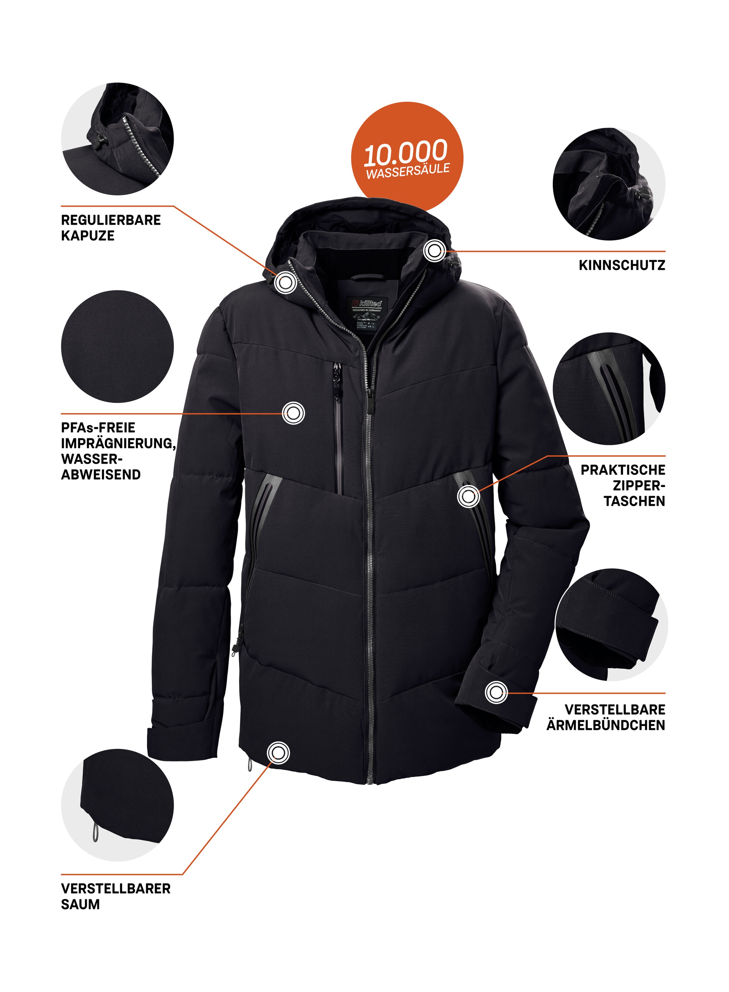 Killtec Steppjacke »KOW 1 MN QLTD JCKT«, Wasser- und windabweisende Funktionsjacke, Kapuze, recyceltes Material