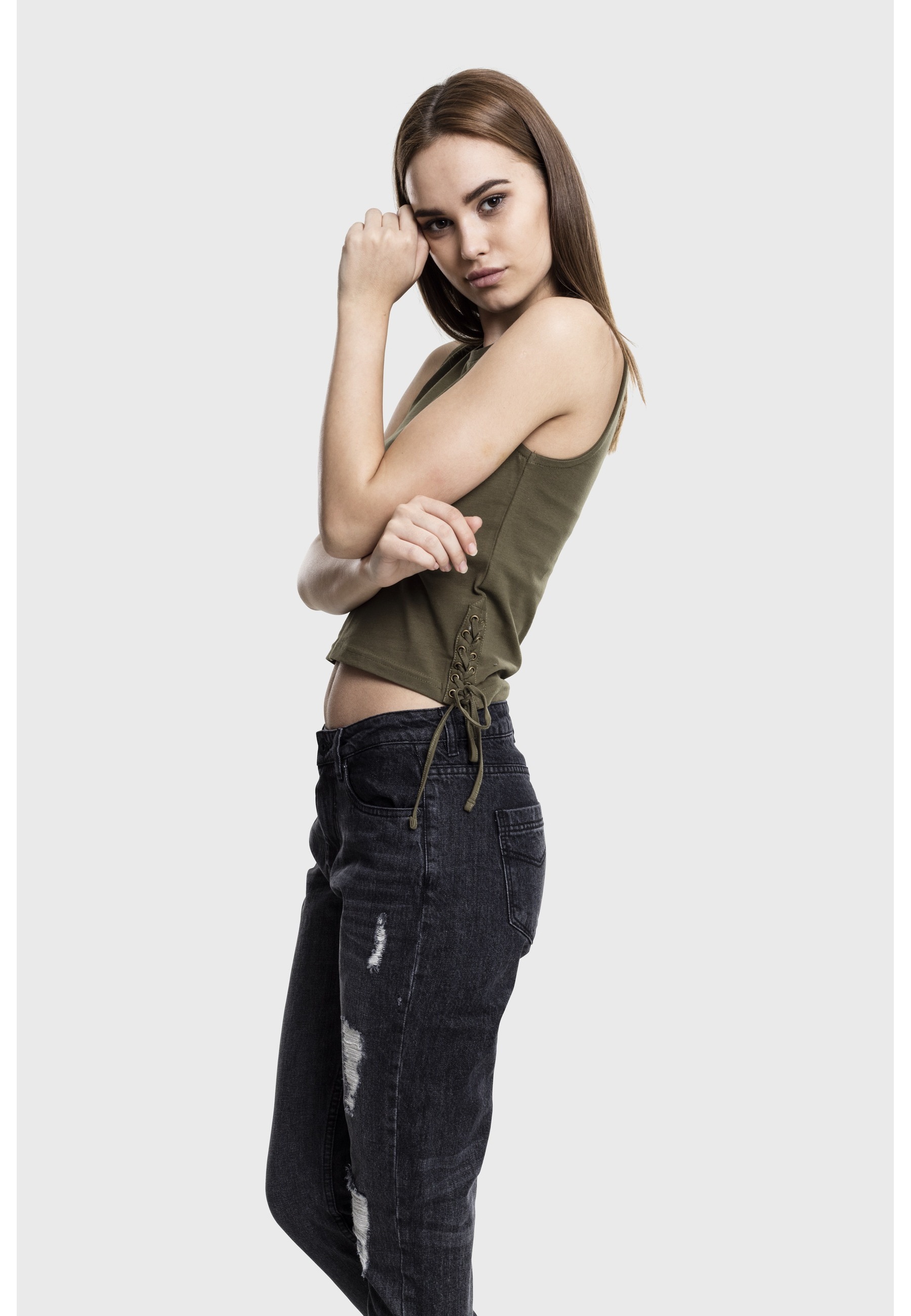 URBAN CLASSICS Tanktop »Urban Classics Damen Ladies Lace Up Cropped Top« 1 Stk.