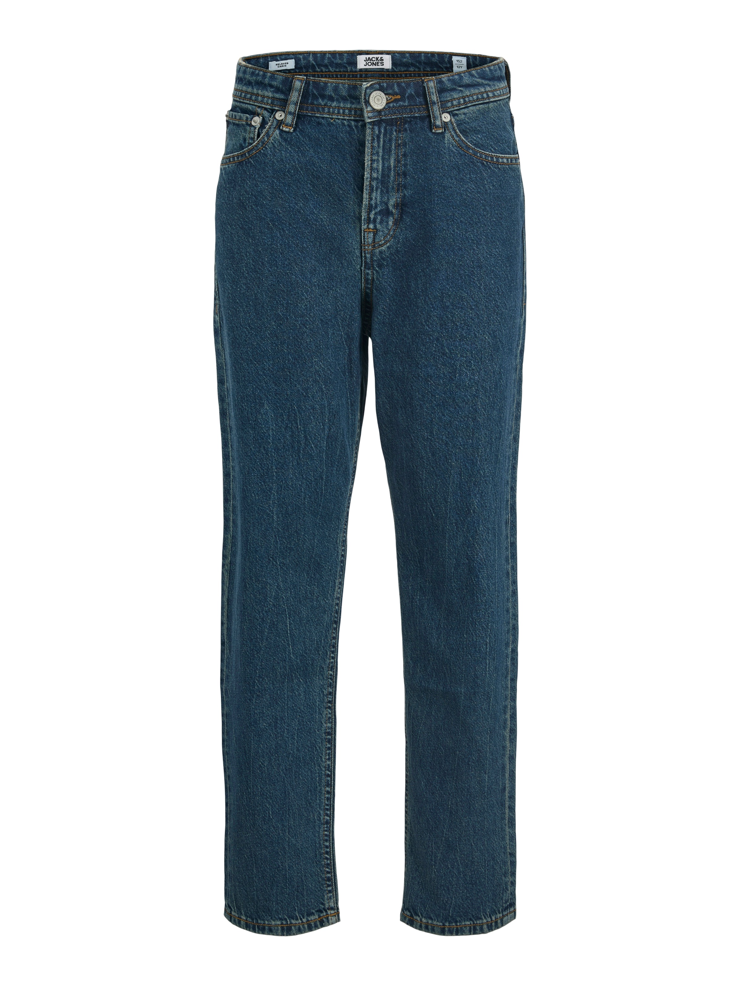 Relax-fit-Jeans JACK & JONES JUNIOR "JJICHRIS JJORIGINAL SQ 061 JNR", Kinder, Gr. 140, N-Gr, blau (blau denim), Denim/Jeans, Obermaterial: 100% Baumwolle, unifarben, relaxed fit knöchellang, Jeans