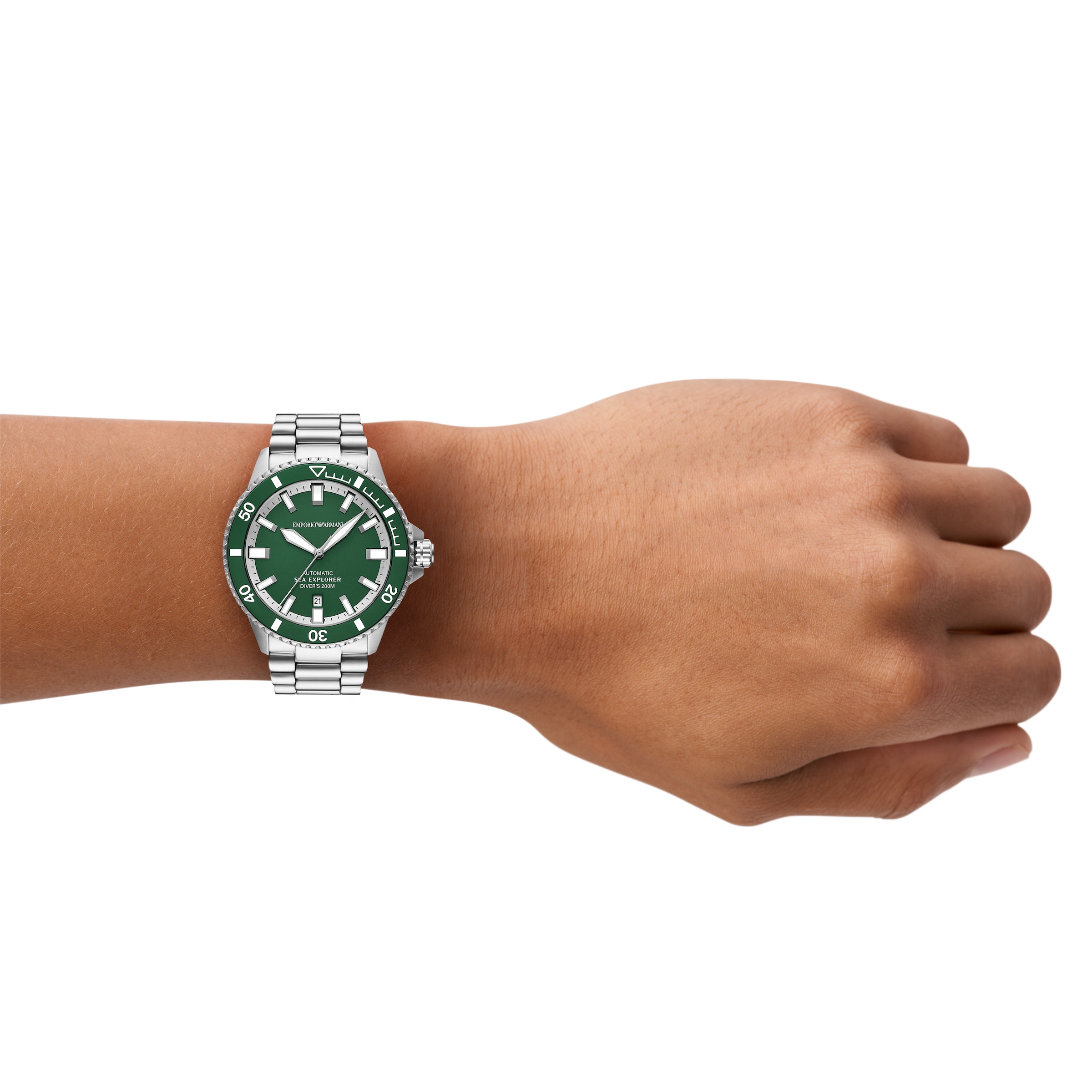 Emporio Armani Automatikuhr, Armbanduhr, Herrenuhr, Mechanische Uhr, Edelstahlarmband, analog, Tag