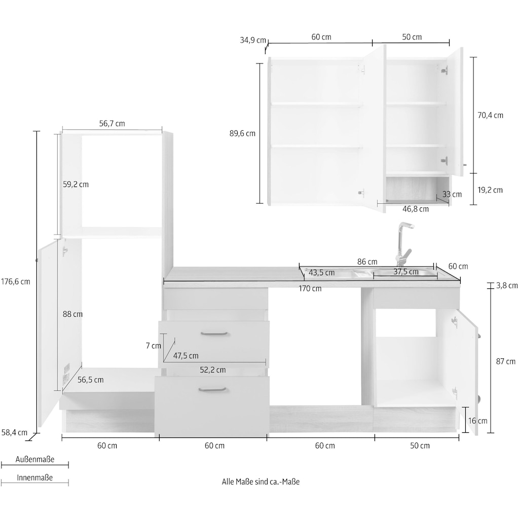 OPTIFIT Küchenzeile »Elga«, Premium-Küche, Soft-Close-Funktion, großen Vollauszügen, Breite 230 cm