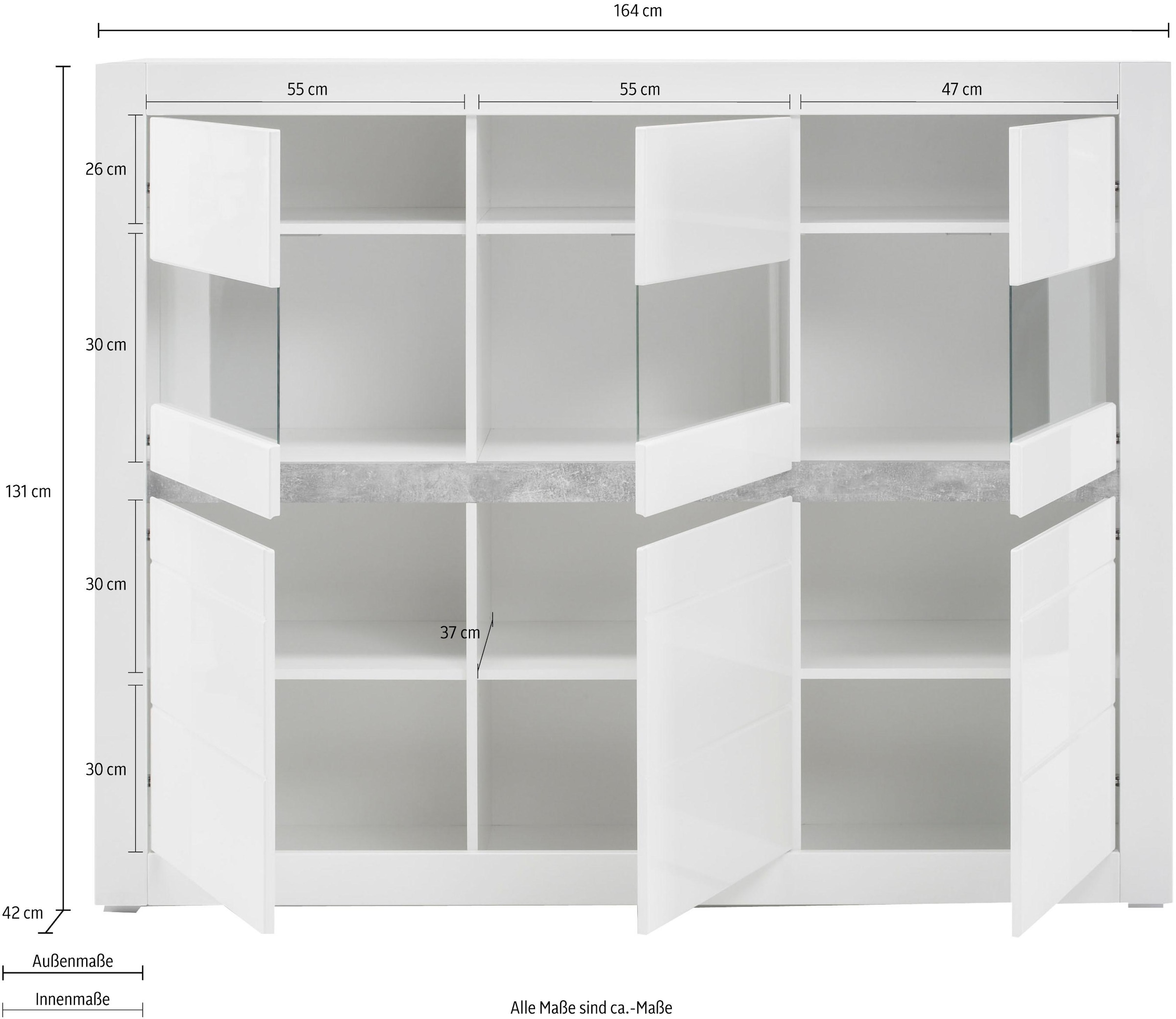 INOSIGN Highboard »Carat«, Breite 164 cm, Blende in weiß und betonfarben im Lieferumfang