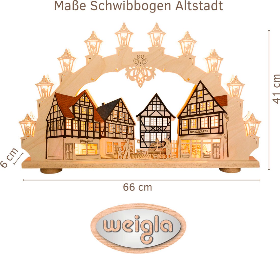 Weigla LED Schwibbogen »Altstadt, Fachwerkhaus, Lichterbogen aus Holz«, Erzgebirge garantiert, Weihnachtsdeko Innen, Weihnachtsbeleuchtung