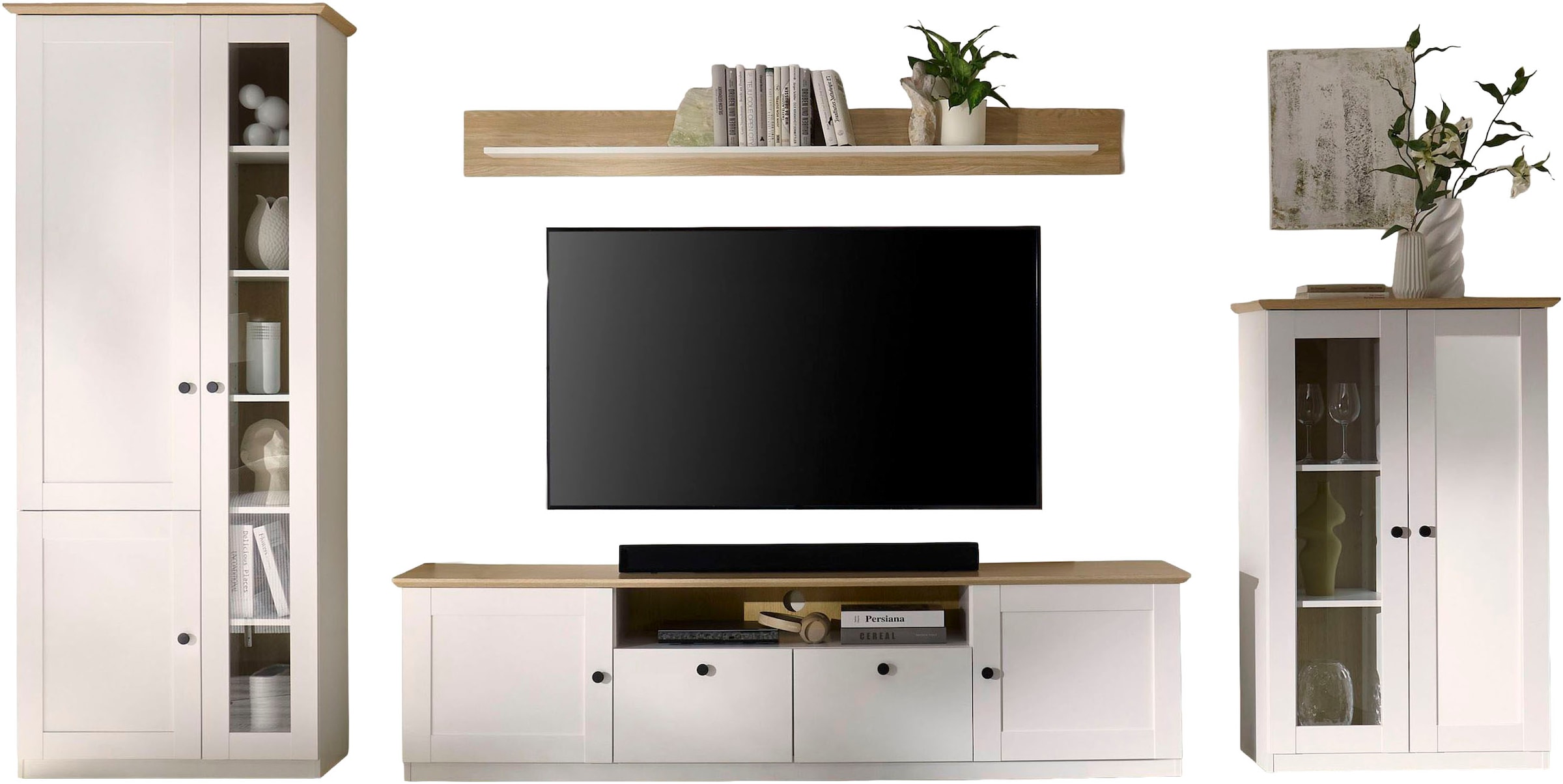 OTTO home Wohnwand »Brest, Anbauwand im Landhausstil, Komplettset, Wohnzimmer-Set« Set, 4 Stk. tlg.
