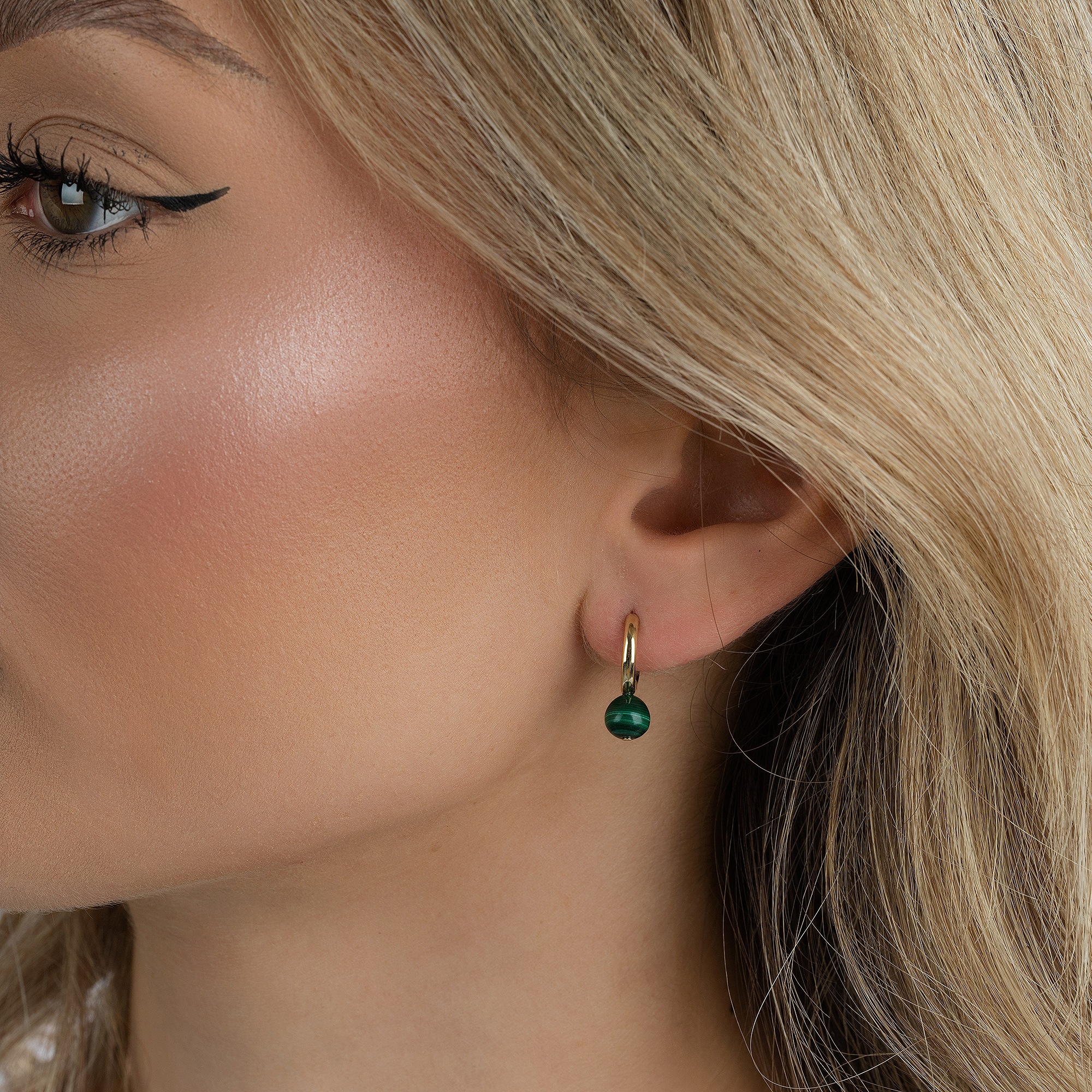 Zeeme Paar Creolen »925/- Sterling Silber vergoldet Malachit«