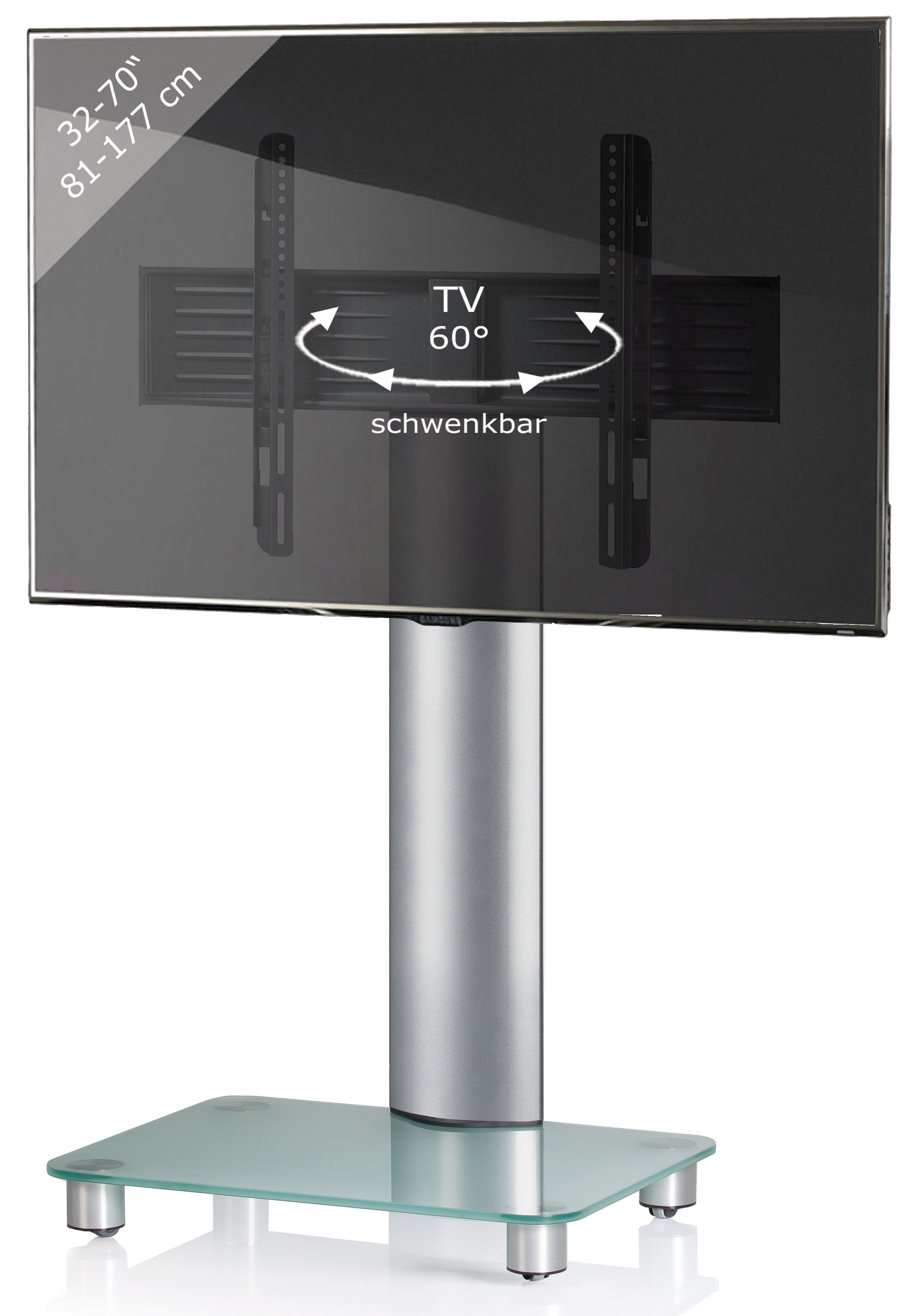 Wohnzimmertisch VCMmattglas, Sideboards, "TV Standfuß Glas Fernseh Rollen Ständer Fuß Tosal"