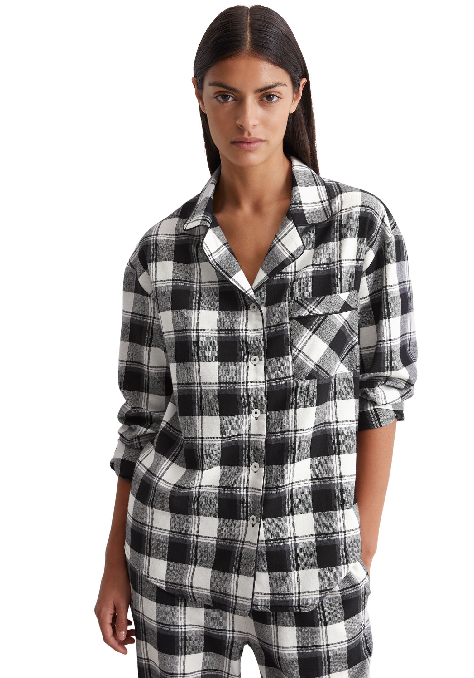Marc OPolo Pyjamaoberteil "Homey Flanne" Karo-Muster, Langarm, Kragen, Brus günstig online kaufen