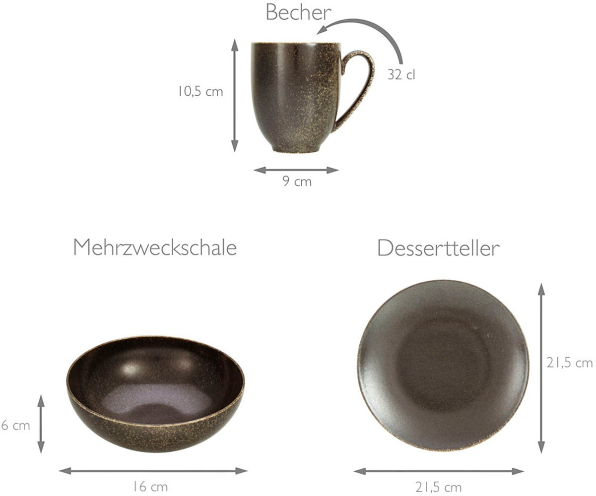 CreaTable Kombiservice »Geschirr-Set Rusty«, (Set, 20 tlg., Kaffeeservice und Tafelservice im Set, für 4 Personen), Service, seidenmatte Glasur, 20 Teile, für 4 Personen