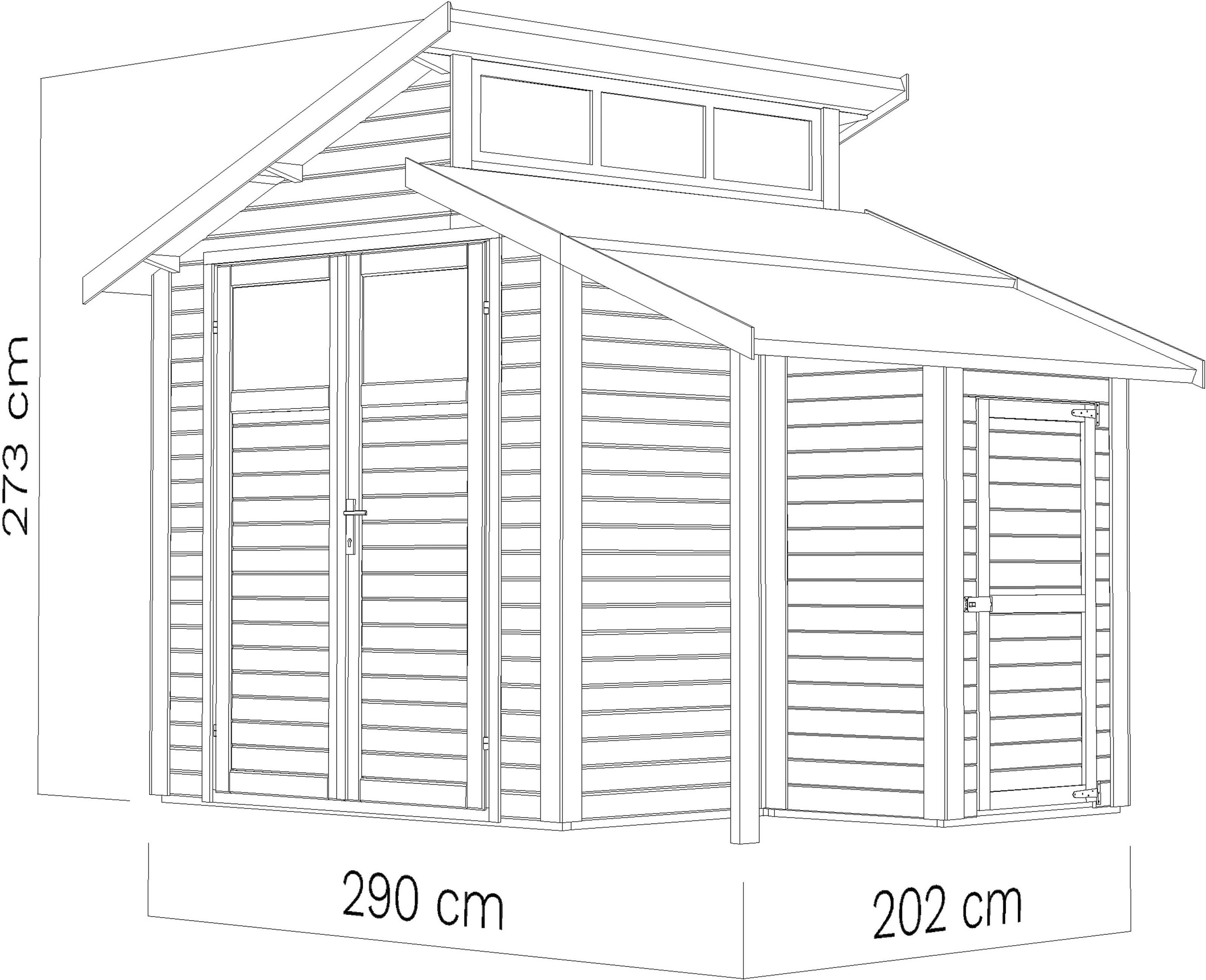 BERTILO Gartenhaus »Studio Set 2, in verschiedenen Farben«, mit Doppelpultdach, Oberlicht und Dachverlängerung + Wandschrank