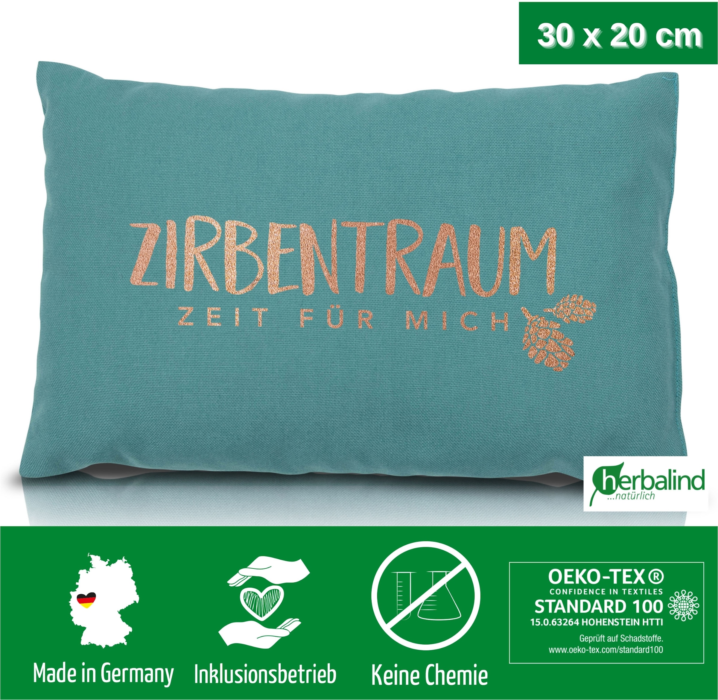 herbalind Zirbenkissen »Zirbentraum in Anthrazit/Roségold 30x20 mit Reißverschluss - Gefüllt«, (1 tlg.), mit hochwertigen Zirbenholzflocken 100% Baumwolle - Made in Germany
