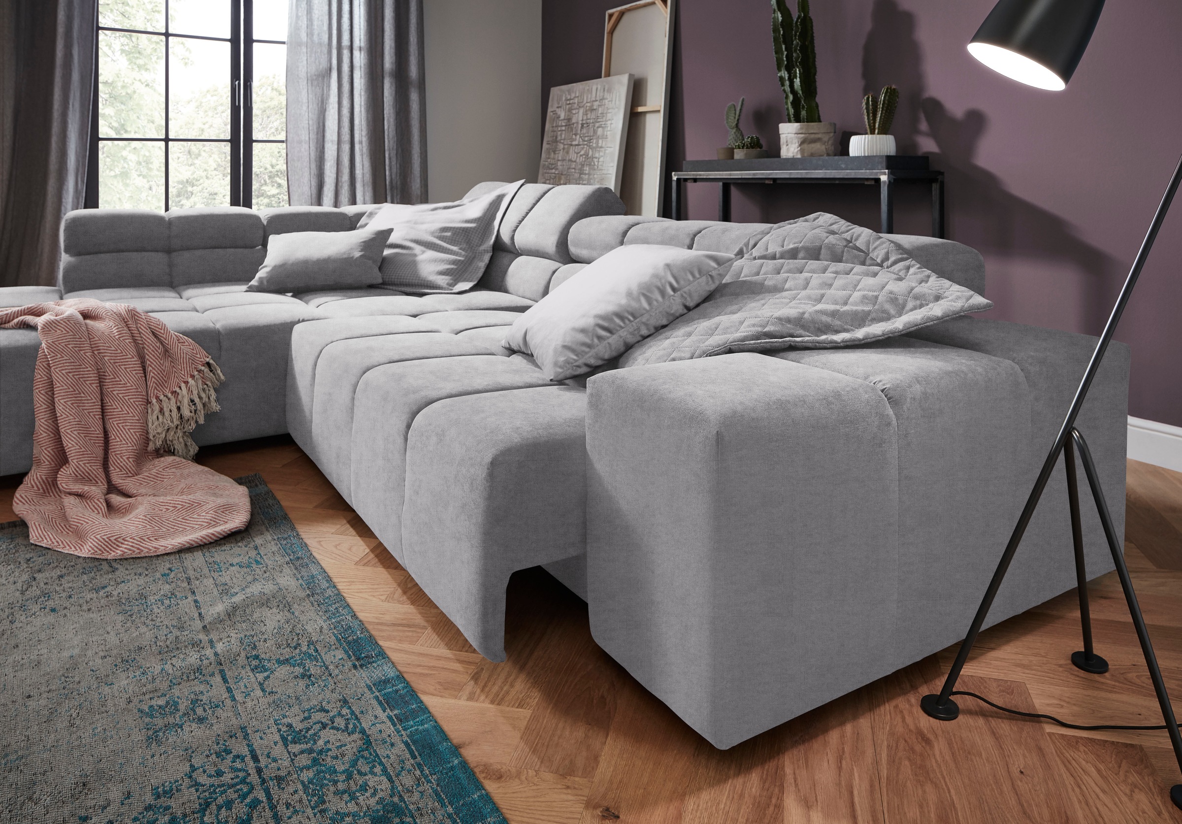 Home affaire Ecksofa "Ancona, Ecksofa, incl. Kopfteilverstellung, Breite 319 cm, L-Form" wahlweise motorische Sitztiefenverstellung, auch in Cord + Easy Care