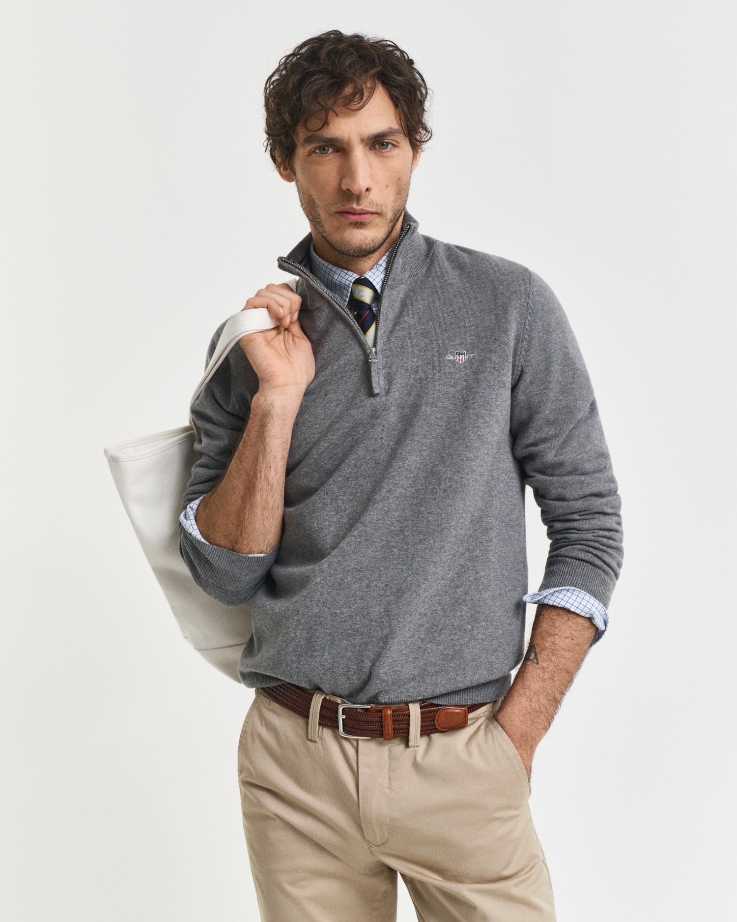 Gant Troyer »CLASSIC COTTON HALF ZIP«, mit gerippten Details