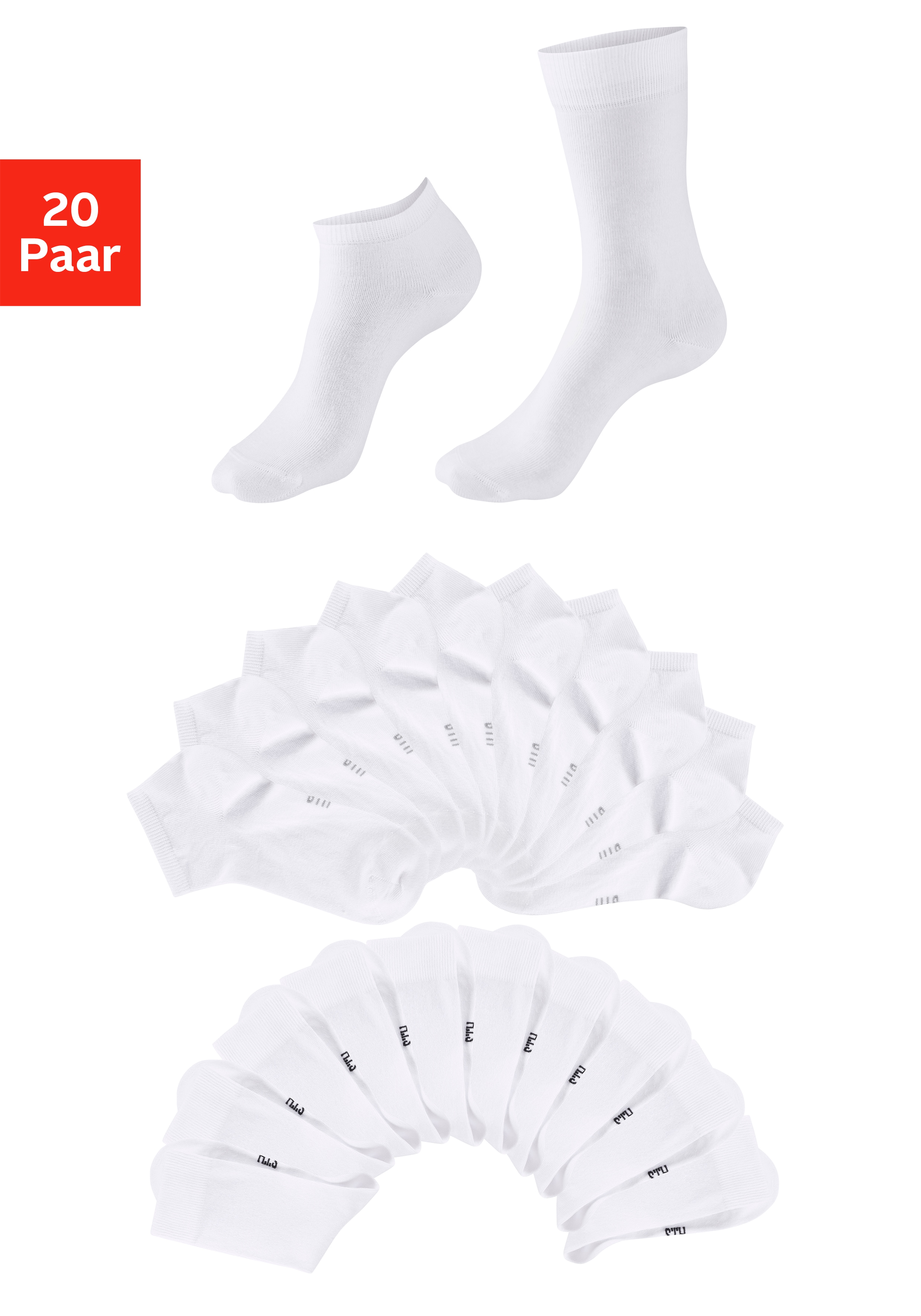 H.I.S Basicsocken "Damen und Herren Atmungsaktiver Baumwollanteil; Business, Basic" Packung, 20 Paar tlg. zwei Längen im Kombi Pack