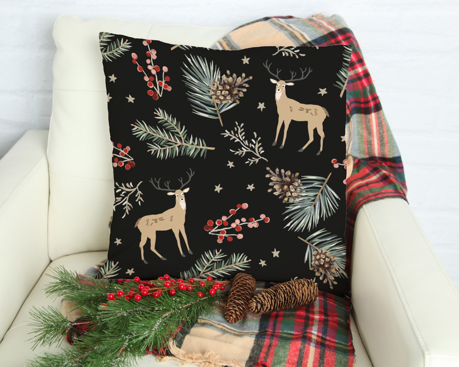 queence Dekokissen »Rudolf«, Kissenhülle,Rentier,Weihnachten,Schwarz,Winterlich,Weihnachtsmotiv