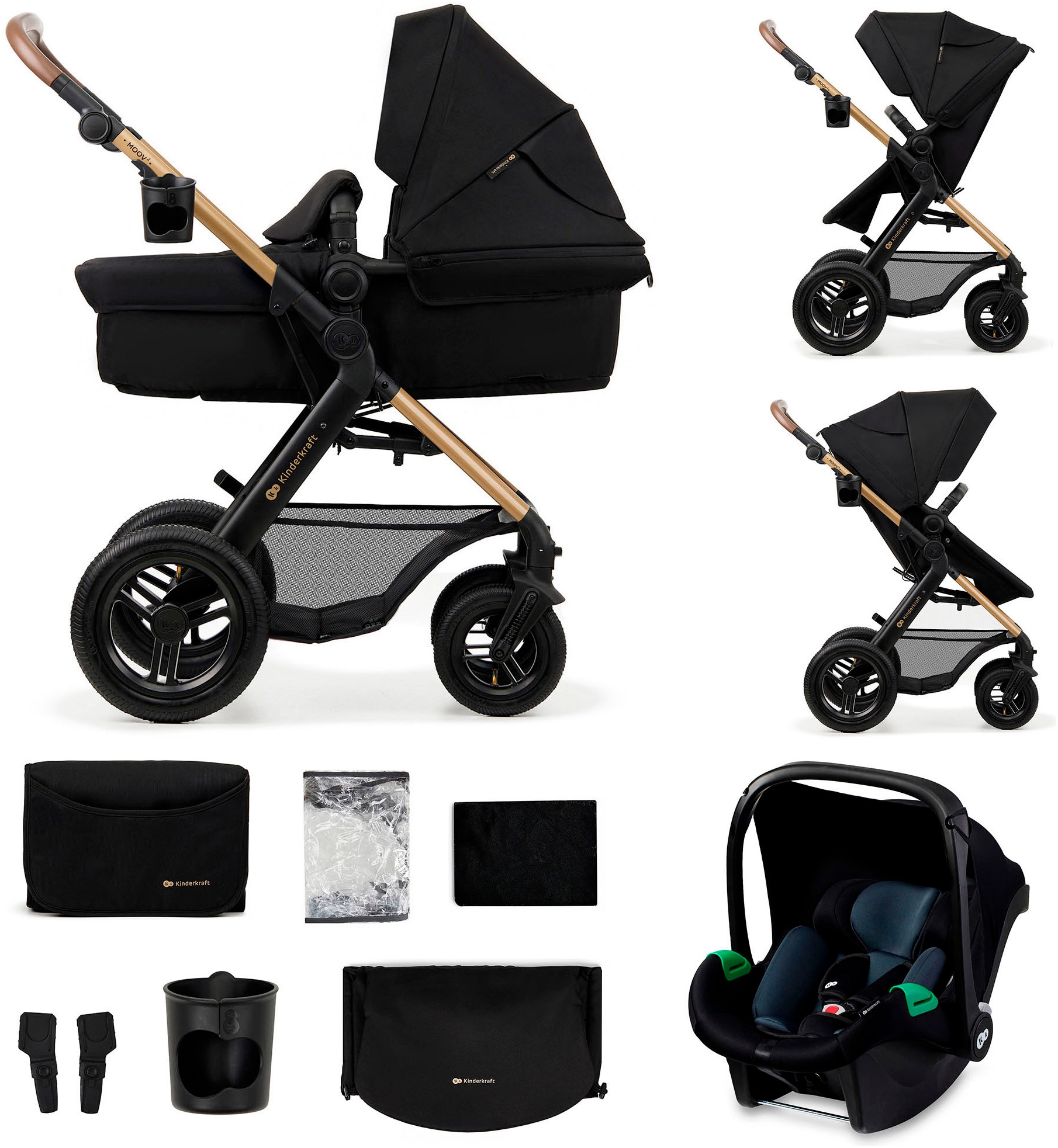 Kinderkraft Kombi-Kinderwagen "MOOV 2 Air 3IN1" 27 kg mit Luftreifen