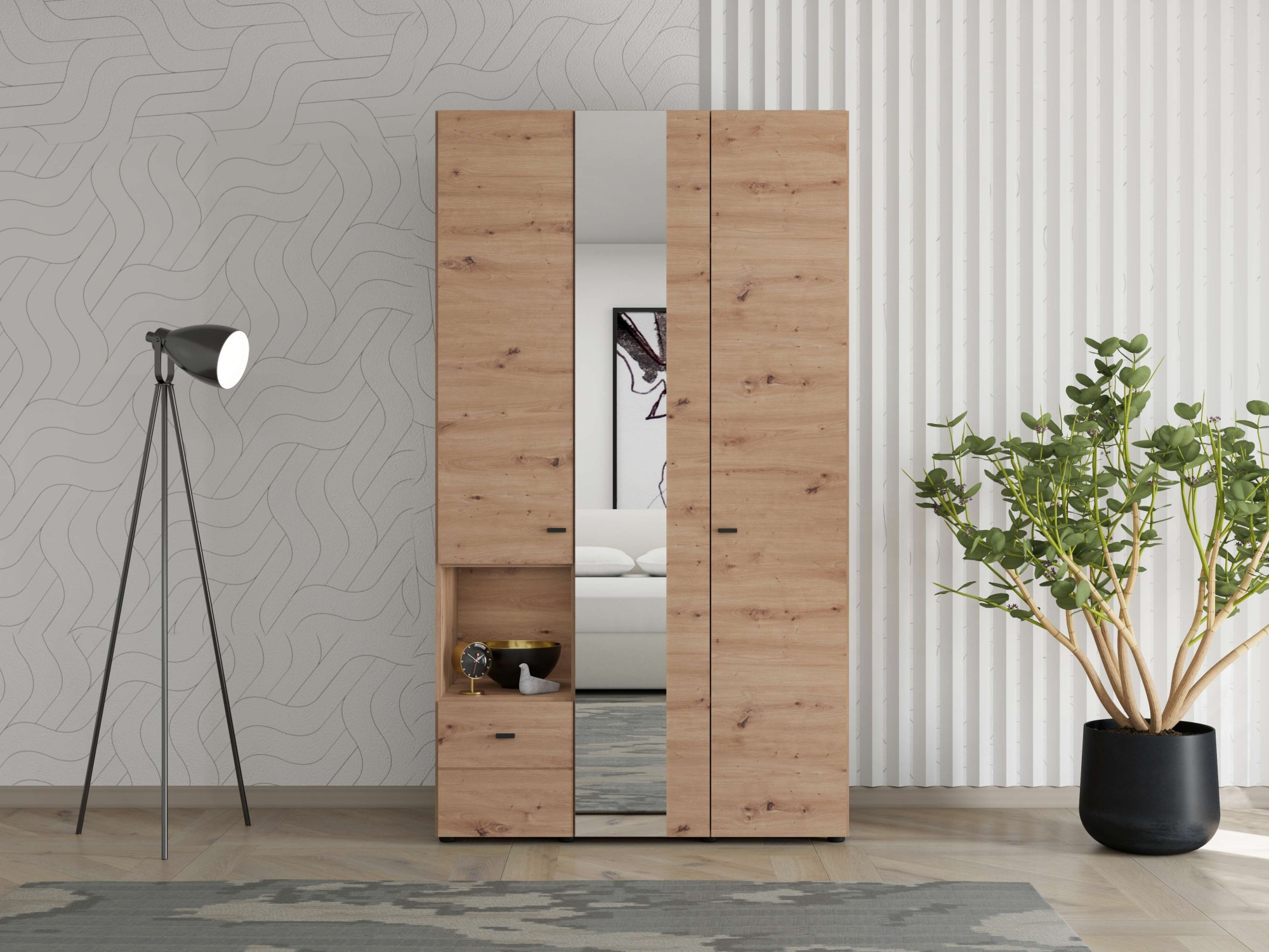 Home affaire Kleiderschrank "Campsie Schlafzimmerschrank, Drehtürenschrank, Wäscheschrank" 2 Breiten, inkl. Spiegel, Schublade, Kleiderstange & Stauraum