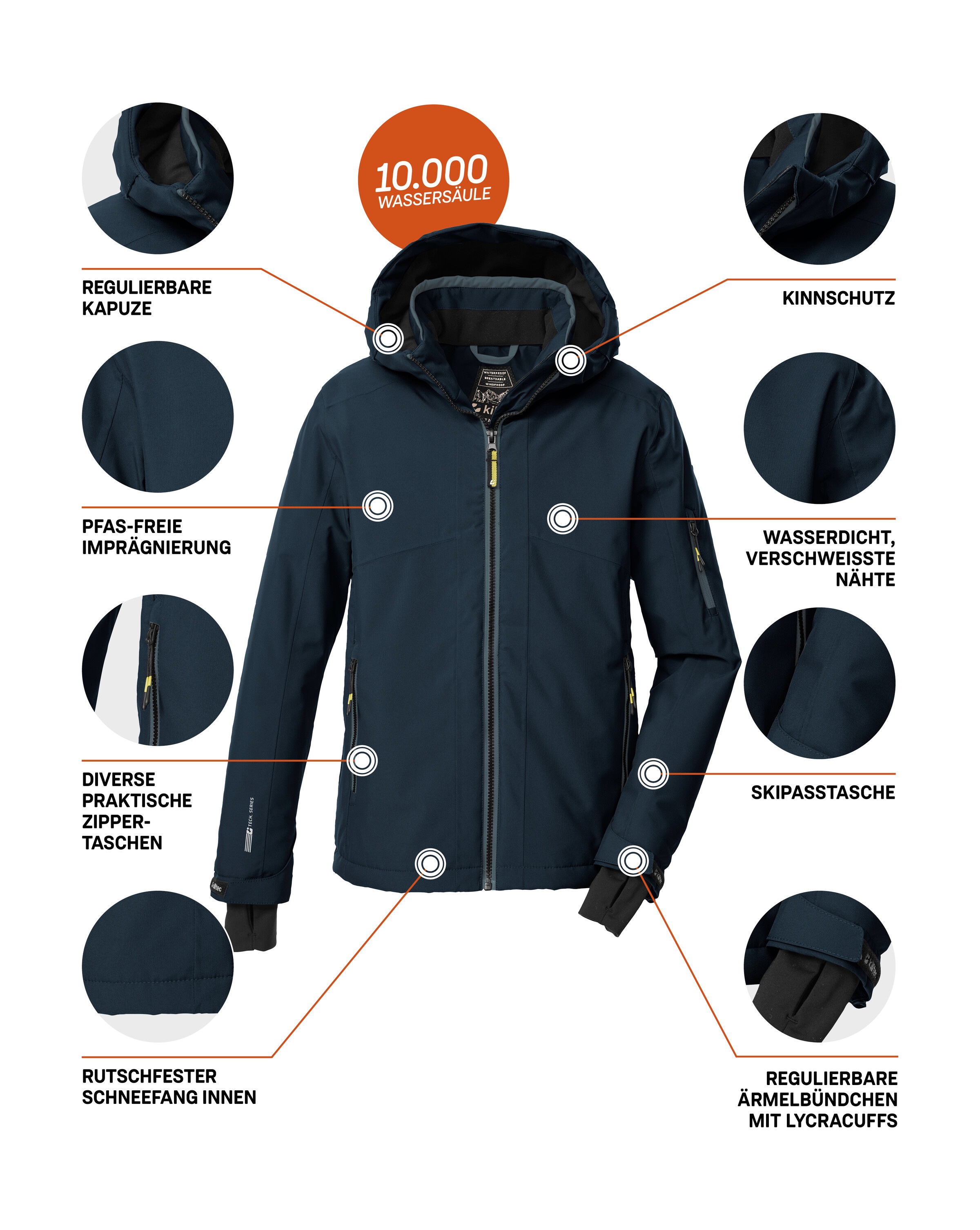 Killtec Skijacke »KSW 202 BYS SKI JCKT«, Wasserdichte Kinder-Skijacke mit verstellbarer Kapuze und Schneefang
