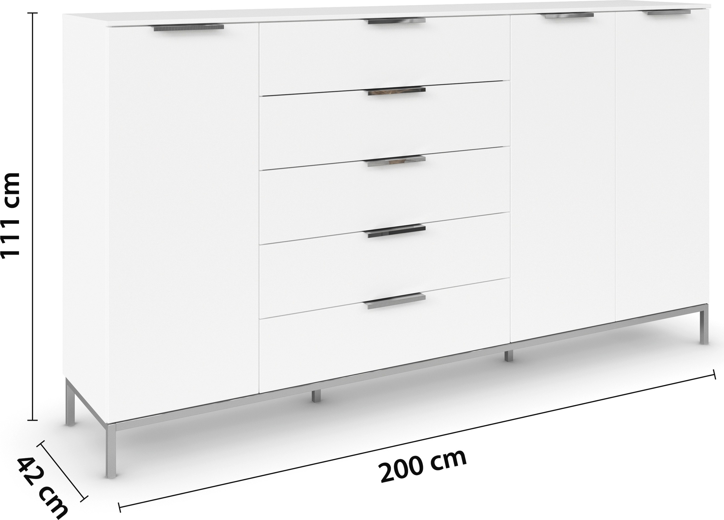 rauch Kombikommode »Kommode Türkommode Sideboard Kombikommode FLIPP«, (Breite 200 cm mit 4 Einlegeböden), 3-türig mit 5 Schubladen und Soft-Close-Funktion