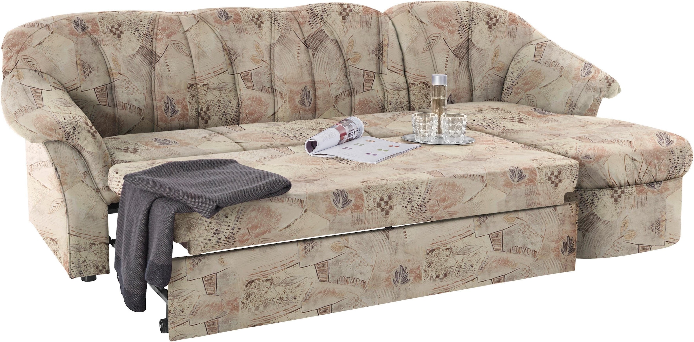 DOMO collection Ecksofa »Pegnitz, elegante Rückensteppung, kompakte Stellmaße 238/141cm, L-Form«, wahlweise mit Bettfunktion