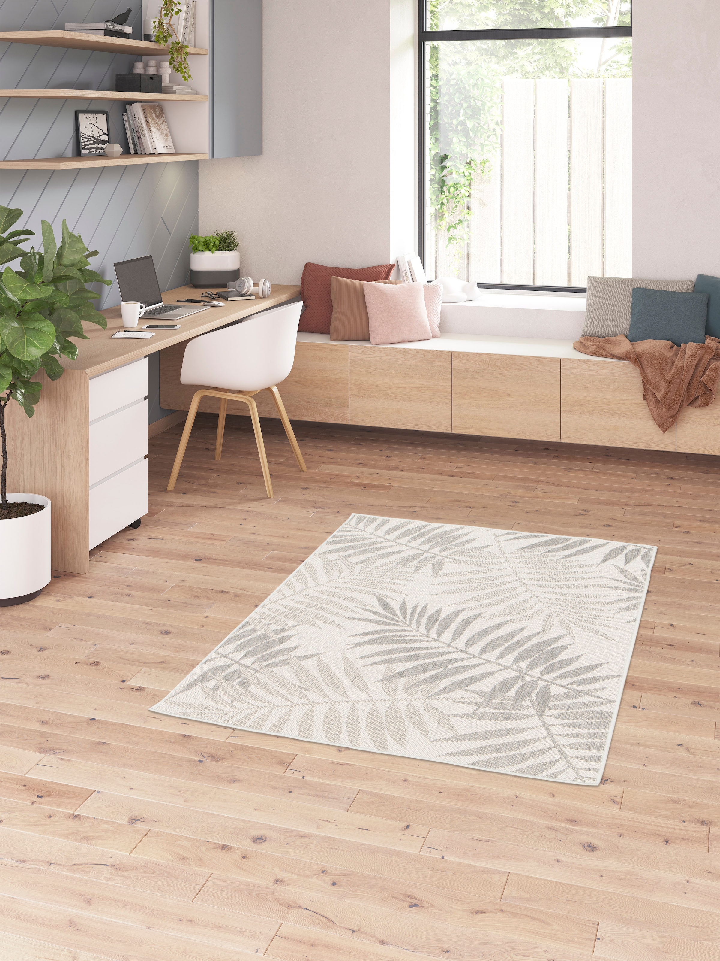 Primaflor-Ideen in Textil Teppich »Outdoorteppich RENEW - Leaves«, rechteckig, 4 mm Höhe, Flachgewebe, Blätter, In- und Outdoor geeignet, Balkon & Terrasse