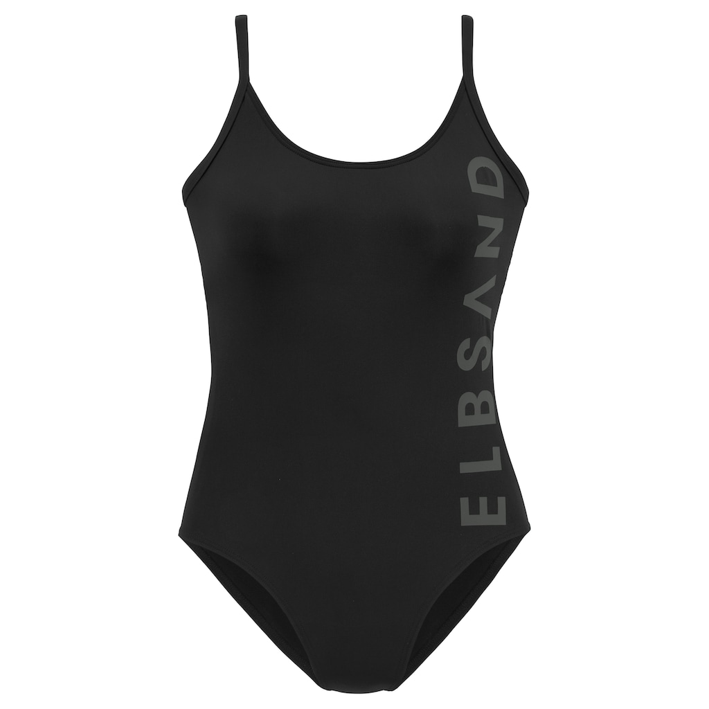 Damenmode Damenbademode Elbsand Badeanzug, mit großem Schriftzug schwarz