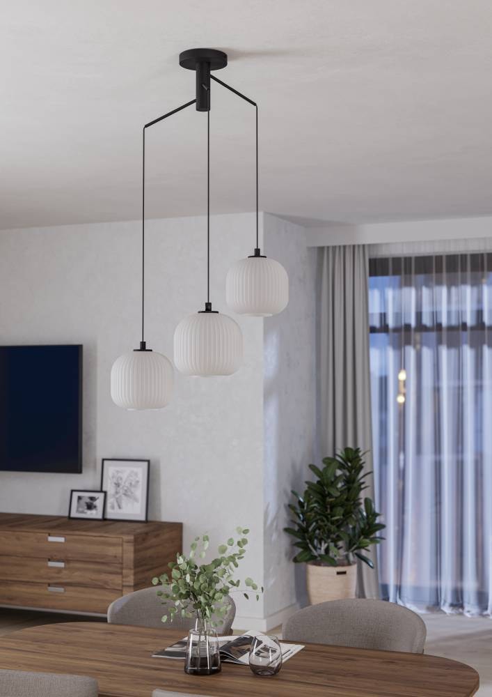 EGLO Hängeleuchte »MANTUNALLE«, 3 flammig, Leuchtmittel E27 | ohne Leuchtmittel, Pendelleuchte, Metall in schwarz und Glas in weiß, E27 Fassung, Ø 62cm